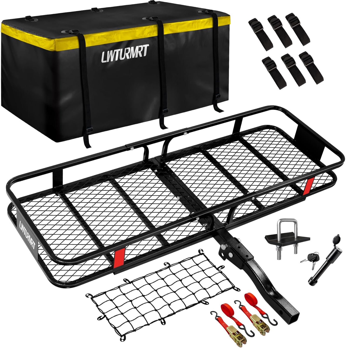 LWTURMRT 60"X21"X6" Hitch Cargo Carrier and Receiver Hitch Cargo Rack with Waterproof Cargo Bag(58"X20"X24"),Carrier Cargo Used Rust Resistant Baking Paint and Alloy Steel Material