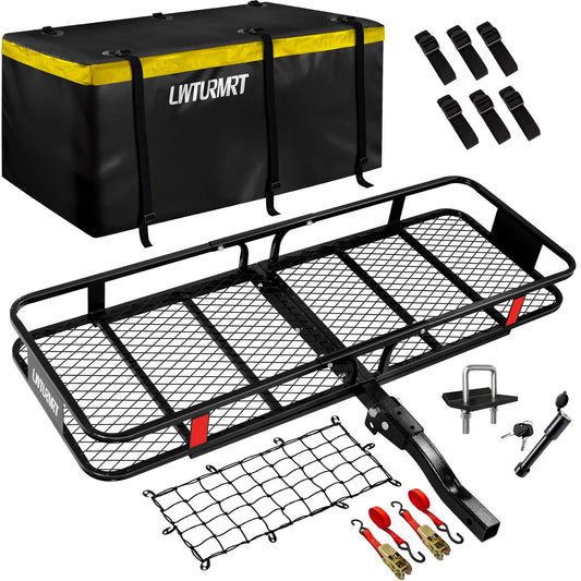 LWTURMRT 60"X21"X6" Hitch Cargo Carrier and Receiver Hitch Cargo Rack with Waterproof Cargo Bag(58"X20"X24"),Carrier Cargo Used Rust Resistant Baking Paint and Alloy Steel Material