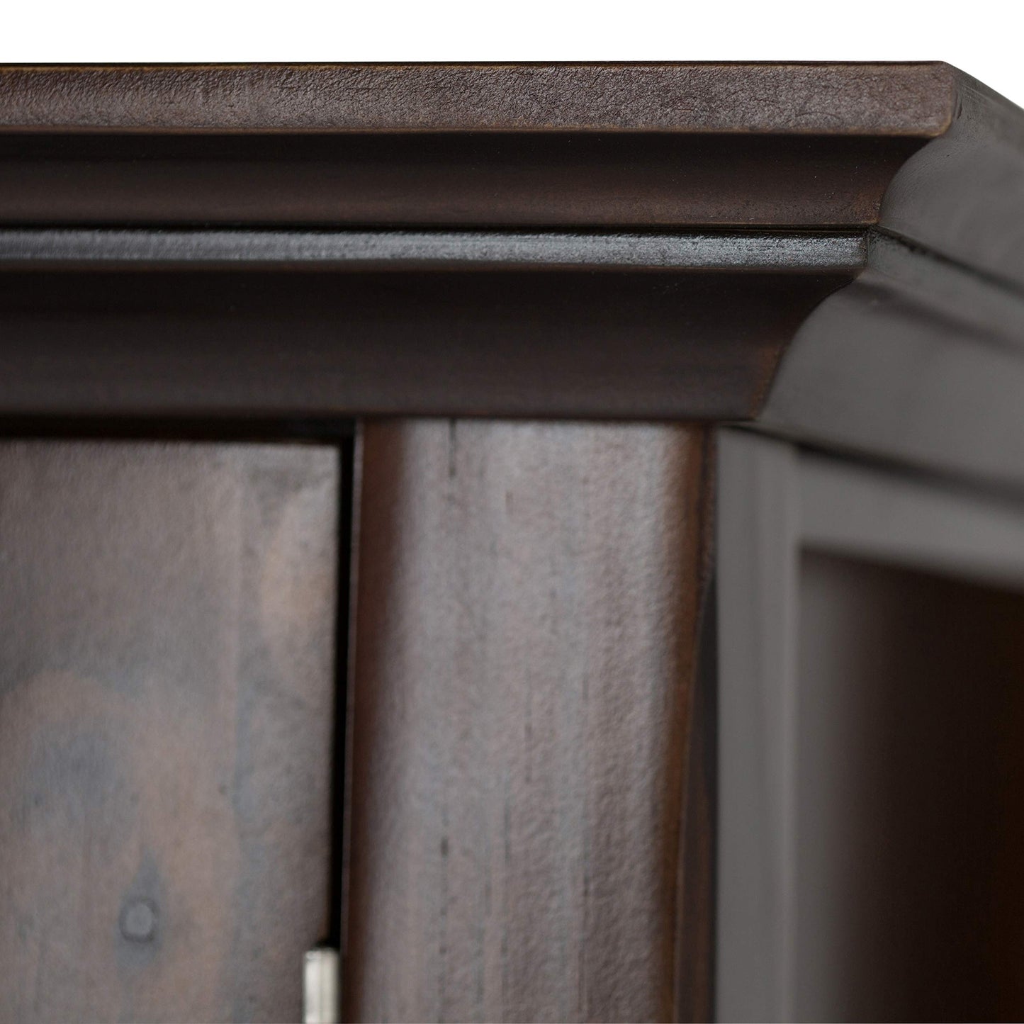 SIMPLIHOME Acadian Storage Cabinet - 62 inch Wide Solid Wood 3-Shelf Sideboard in Brunette Brown, Transitional Buffet for Living Room, Entryway, or Dining Room with Adjustable Shelves and Glass Doors