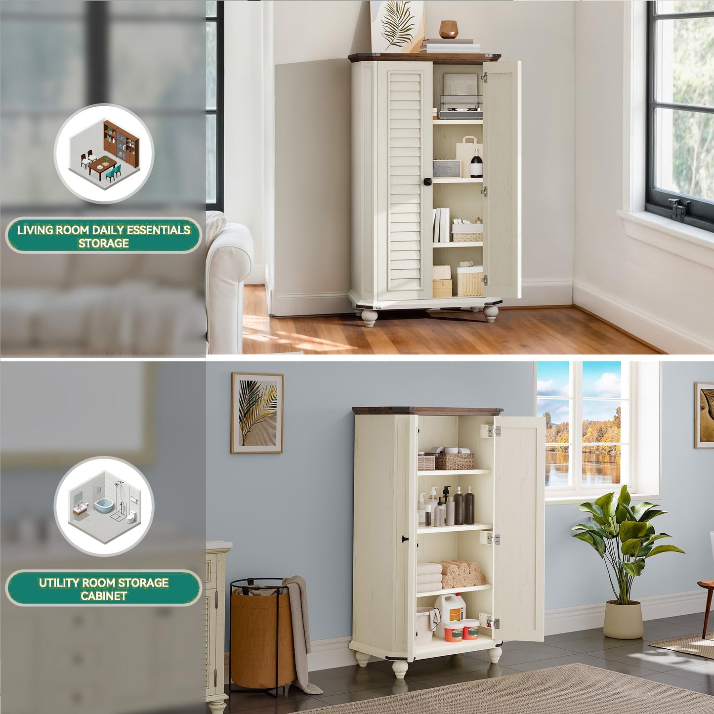 YITAHOME 45" Pantry Cabinet, Kitchen Pantry Storage Cabinet with Doors and Adjustable Shelves, 4-Tier Freestanding Buffet Cupboards Sideboard for Living Room and Dinning Room, White