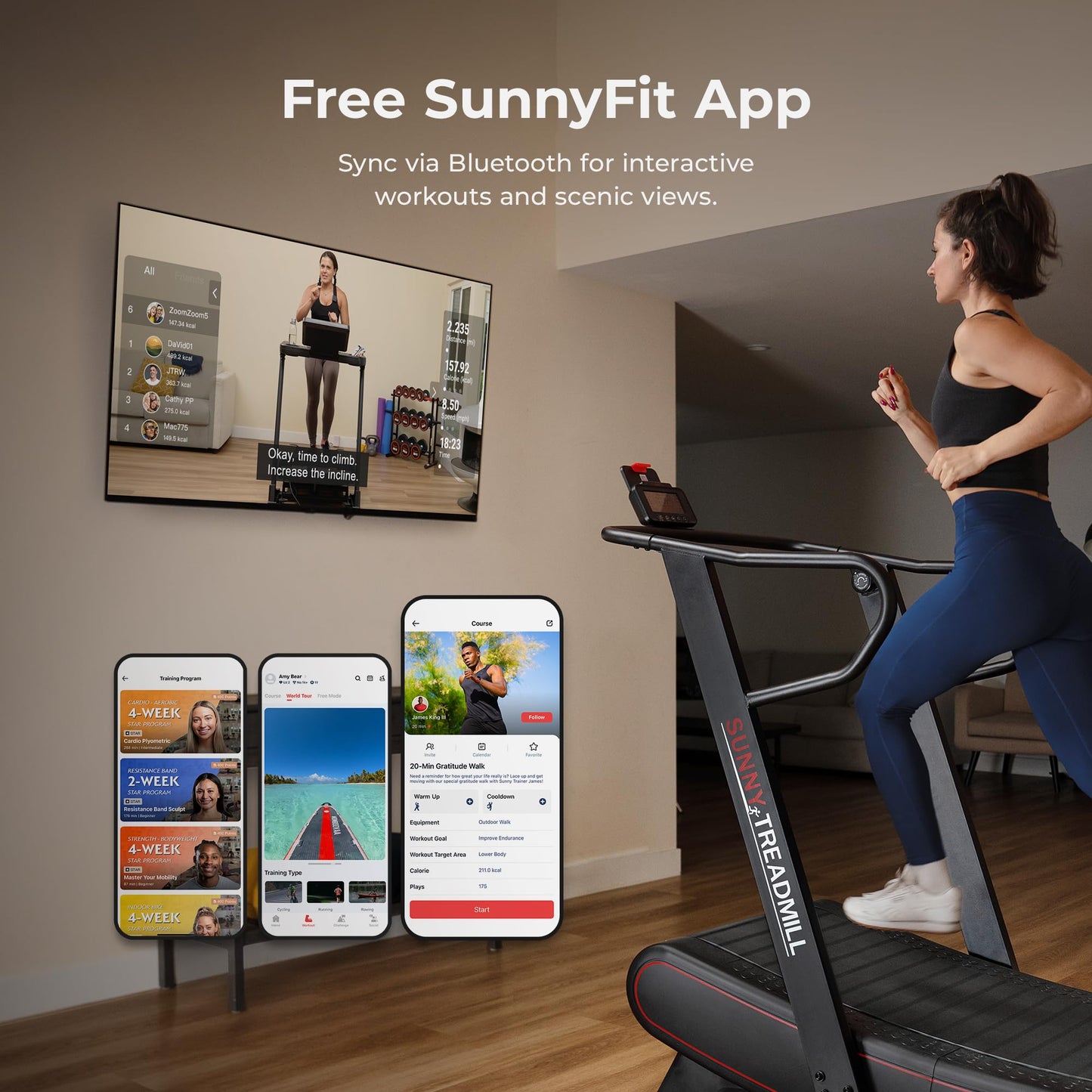 Sunny Health & Fitness Smart Ultra Manual Treadmill, Curved, Non-Motorized, High-Intensity with 8 Levels of Magnetic Resistance - SF-X7110