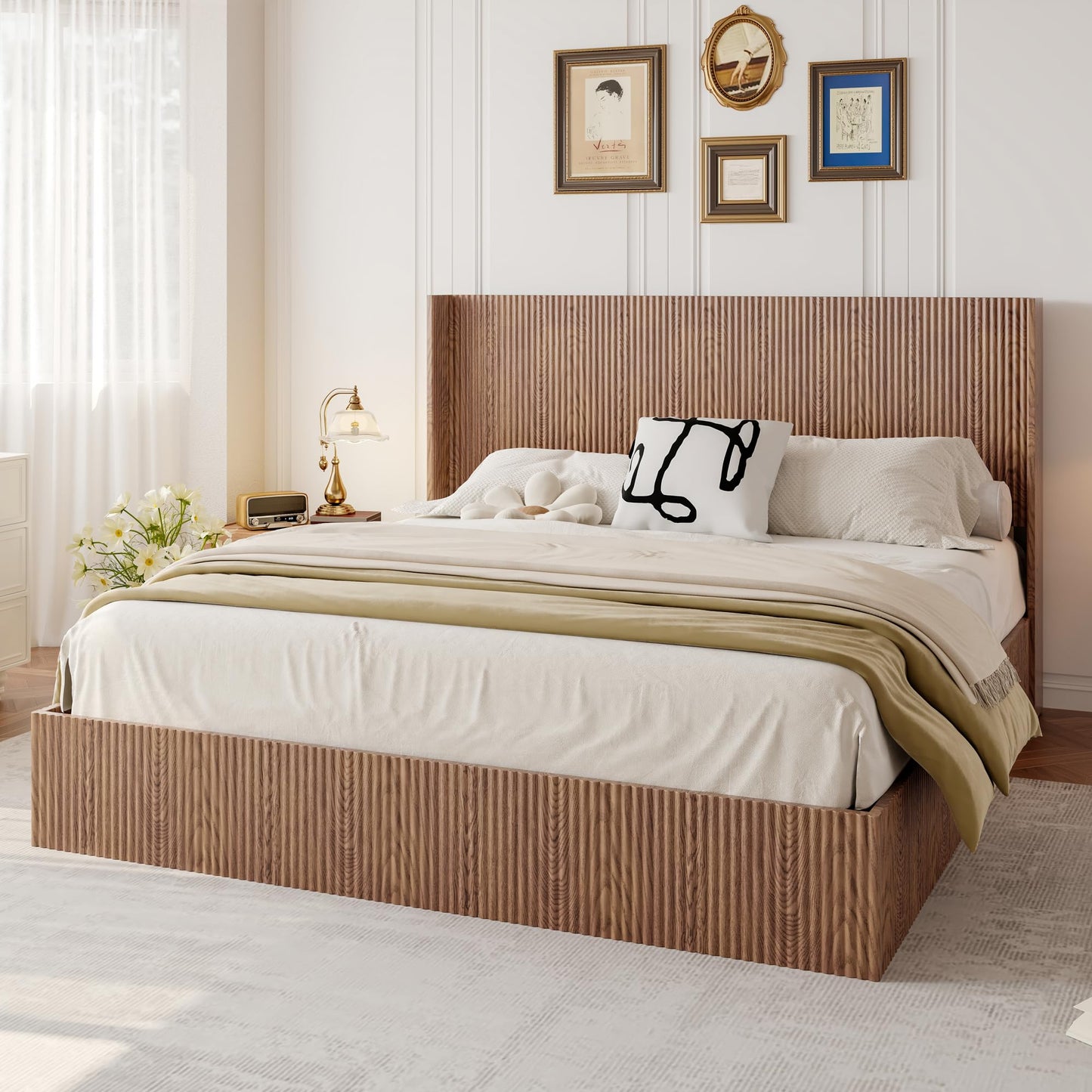 KEIKI King Size Lift Storage Bed Frame with Headboard, Hydraulic Gas Lift Platform Bed with Hidden Storage, Noise-Free Wood Bed Frame, Heavy Duty 1000 lbs, No Box Spring Needed, Walnut