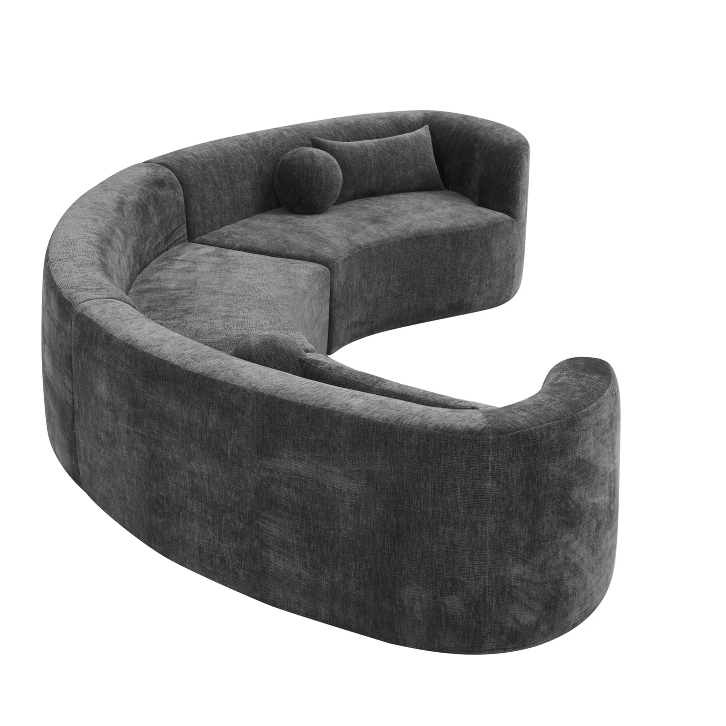 Merax 153" Chenille Modular Sectional Sofa Set, 6 Seat Curved Frameless Oversized Cloud Couch with 4 Pillows, Free Combination Hook & Loop, Fully Compressed, No Assembly for Living Room, Gray