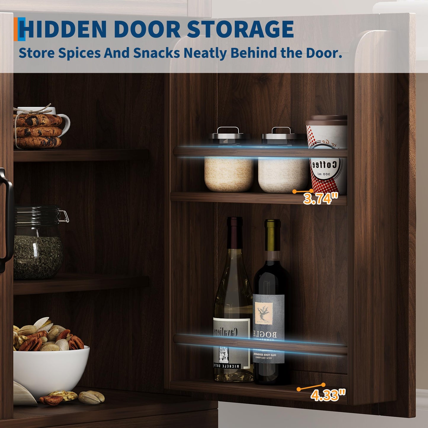 Garvee Farmhouse Pantry Cabinet, 71.9" Tall Freestanding Kitchen Cabinet with Tempered Glass Doors& Anti-Tip Design for Kitchen, Dining Room & Living Room,Retro Brown