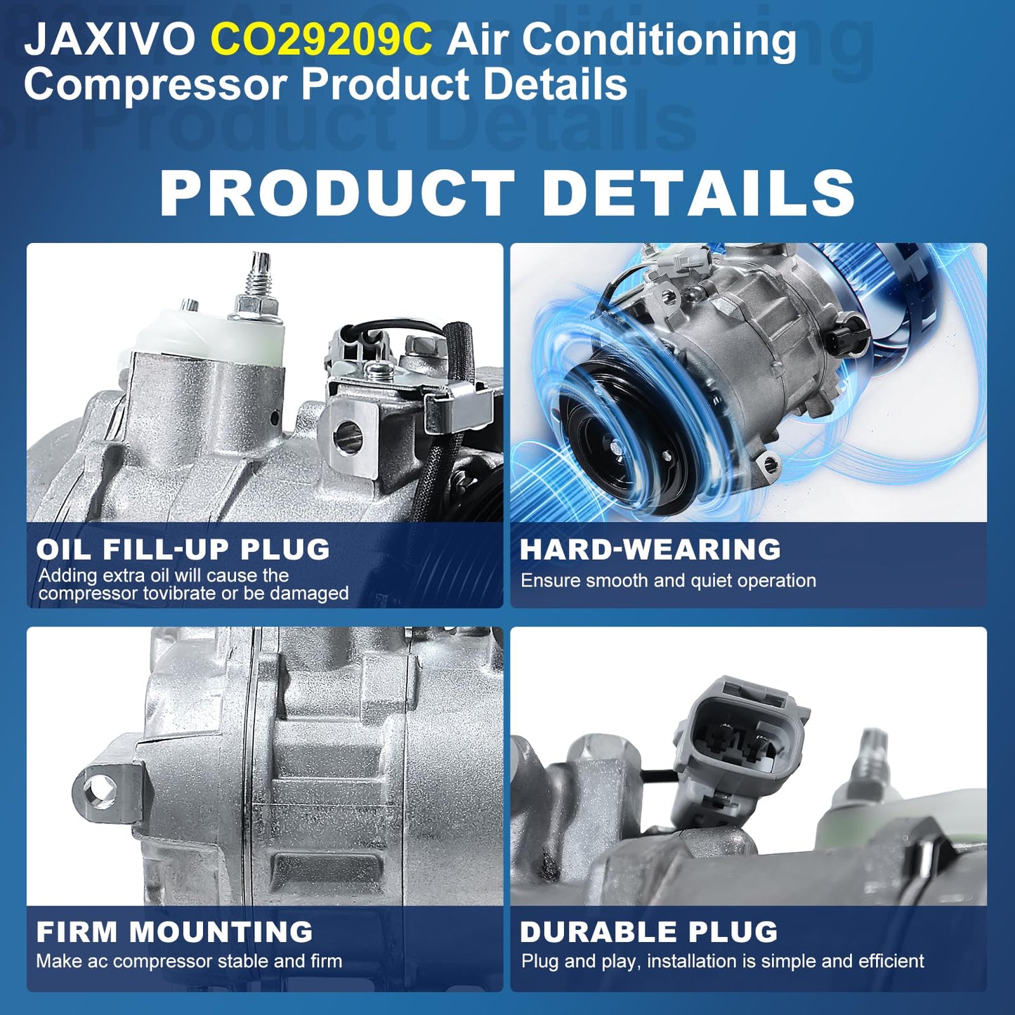 Jaxivo 198340 Air Conditioning A/C Compressor Compatible with 14-23 Chrysler 300 5.7L/6.4L,15-23 Challenger/Charger 5.7L/6.2L/6.4,21-23 Ram 1500,Air Conditioner Compressor Replace CO29209C,68158259AH