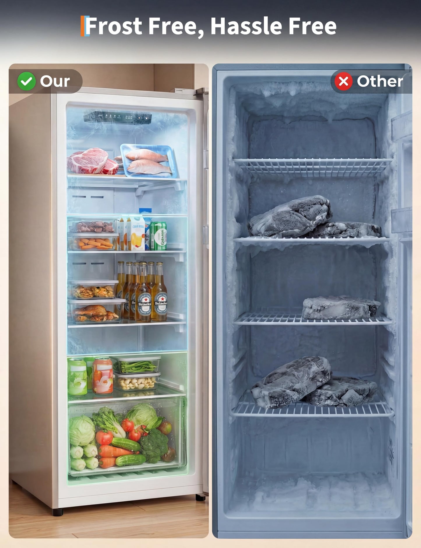 11 Cu. Ft. Upright Convertible Fridge/Freezer, Energy Saving Refrigerator with Reversible Door, Auto Defrost, Removable Glass Shelves & Adjustable Controls