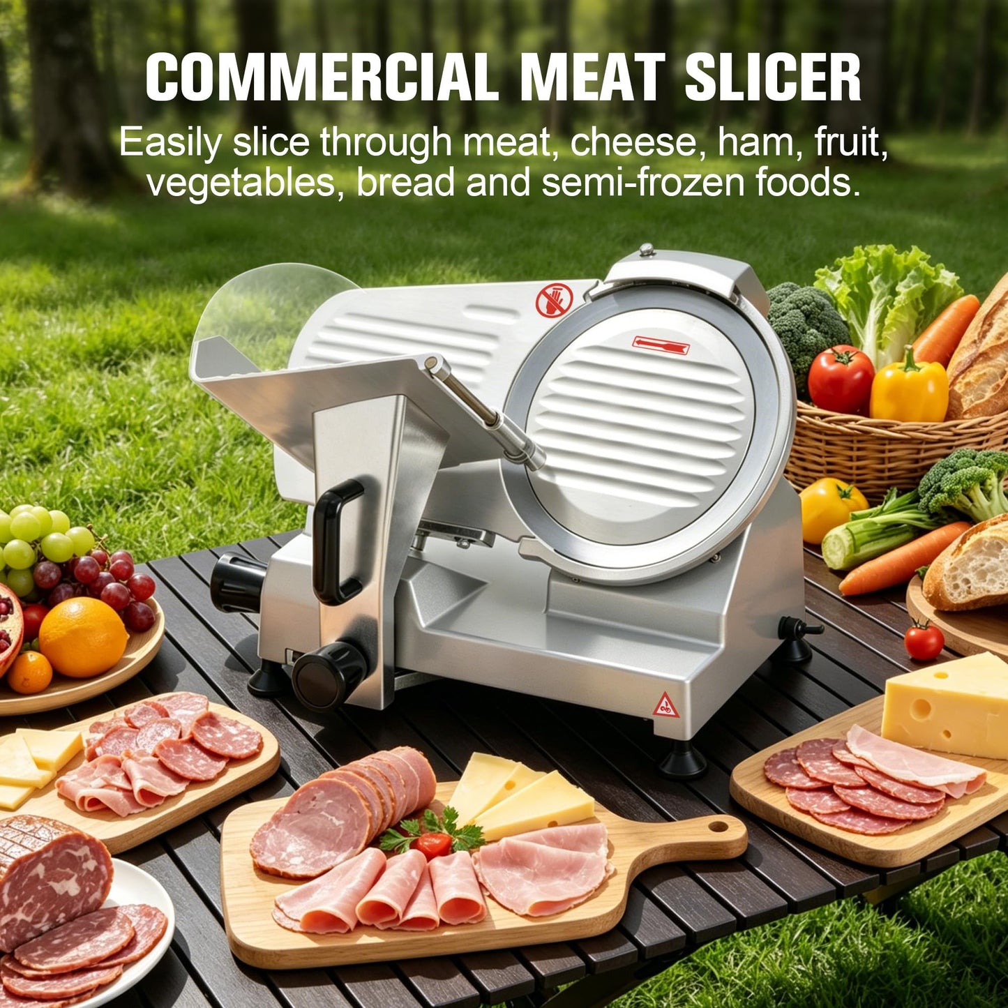 OKF Meat Slicer, 10 Inch Commercial Meat Slicer, 240W Meat Slicer Machine, Heavy-Duty Slicer Machine, Premium Chromium-plated Steel Blade, Deli Slicer for Meat, Cheese, Semi-Frozen Foods