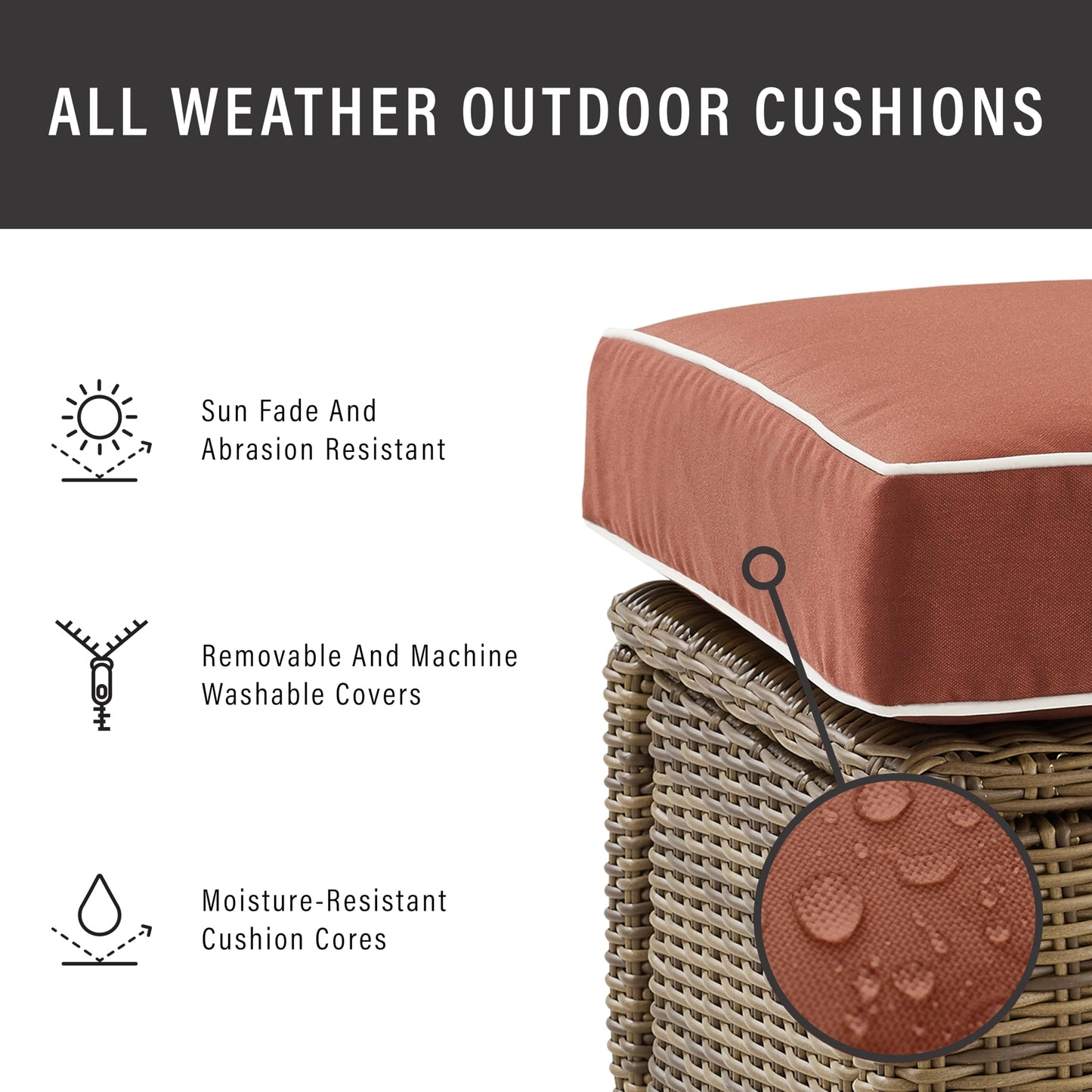 Crosley Furniture Bradenton 5-Piece Outdoor Chair Patio Furniture Set, Wicker Conversation Sets for Porch, Weathered Brown with Sangria Cushions