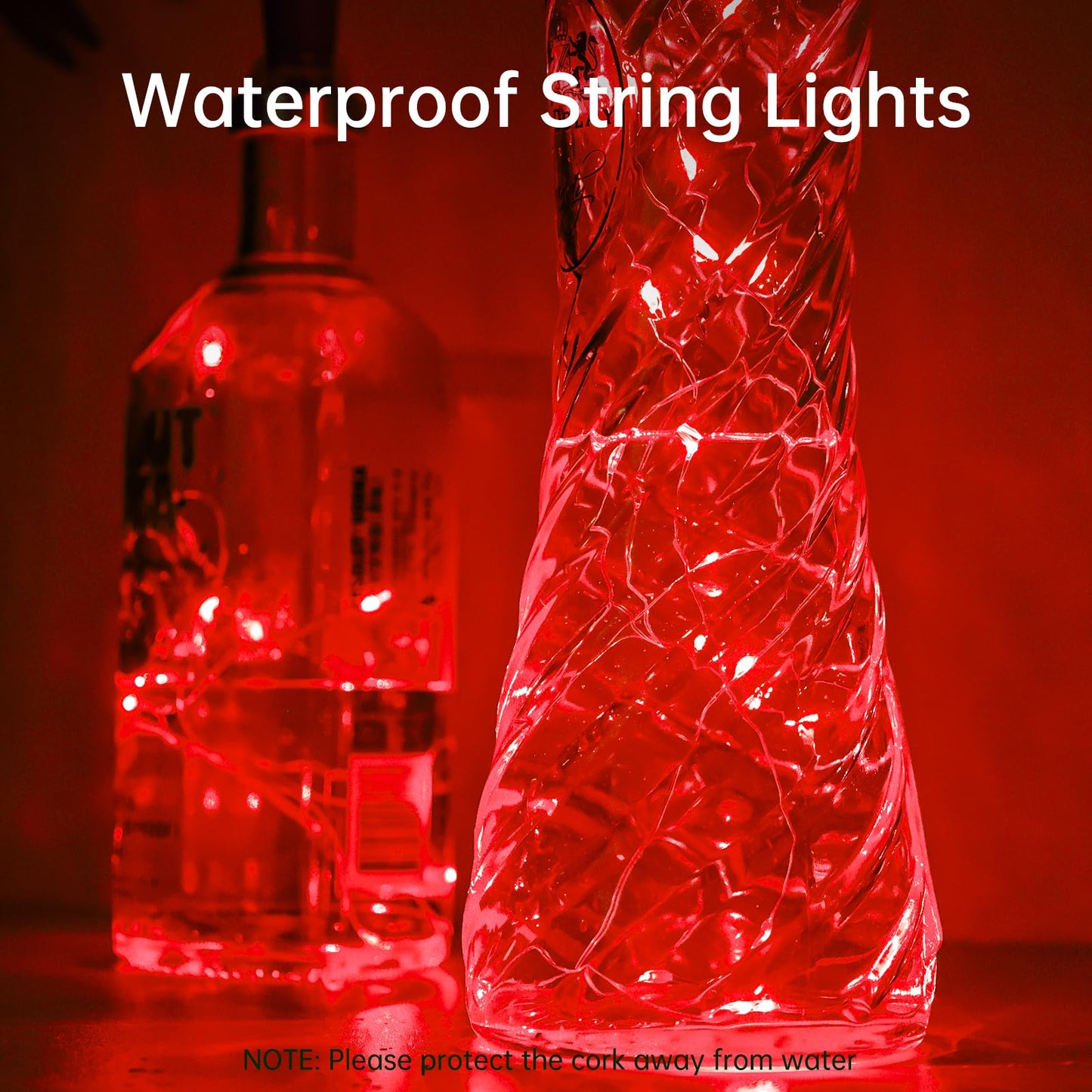 Aluan Wine Bottle Lights - 20 LED Cork Lights, Waterproof, Red, 10 Pack, Copper, Model BL00