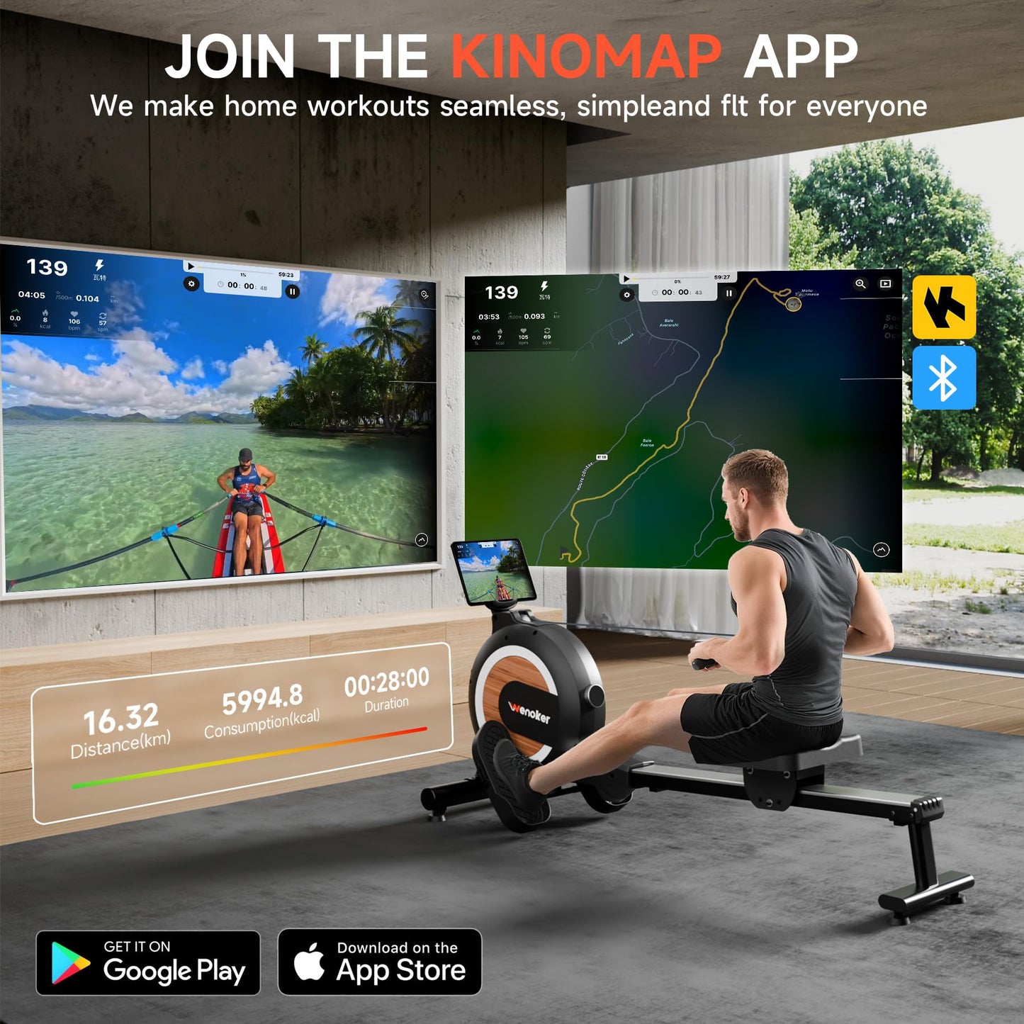 WENOKER Rowing Machine, Magnetic Rowing Machine for Home, Upgraded 32-Levels Resistance with Smart Electronic Knob, 350 LBS Weight Capacity, Compact Rower Machine Easy Assembly, App Supported