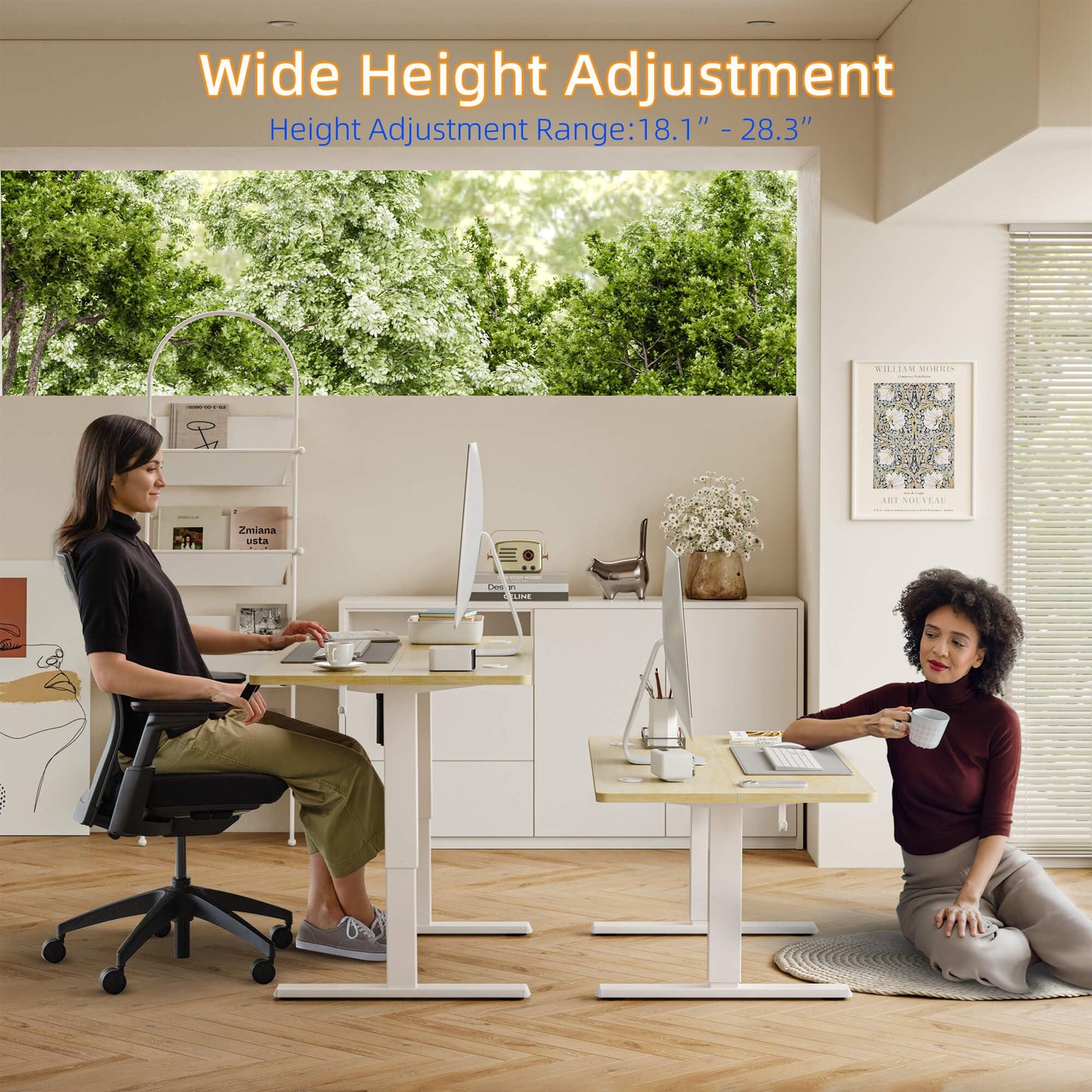YIHAYO Low Height Adjustable Desk, Lifts 18.1-28.3 Inches, Electric Standing Desk for Short People, 48 x 24 Inches Computer Table with Splice Board for Home Office, Natural