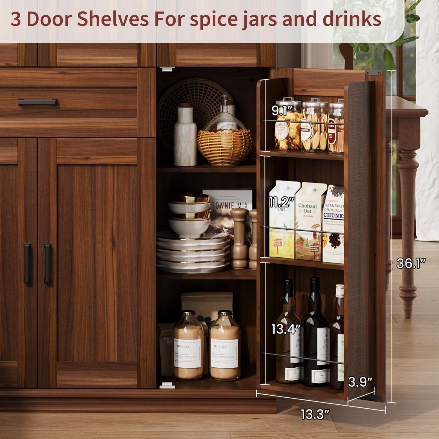 Garvee 70" Tall Kitchen Pantry Storage Cabinet, Modern Kitchen Hutch Cabinet with Doors and Shelves, Freestanding Food Pantry with Large Storage Drawer for Dining Room and Household Organization
