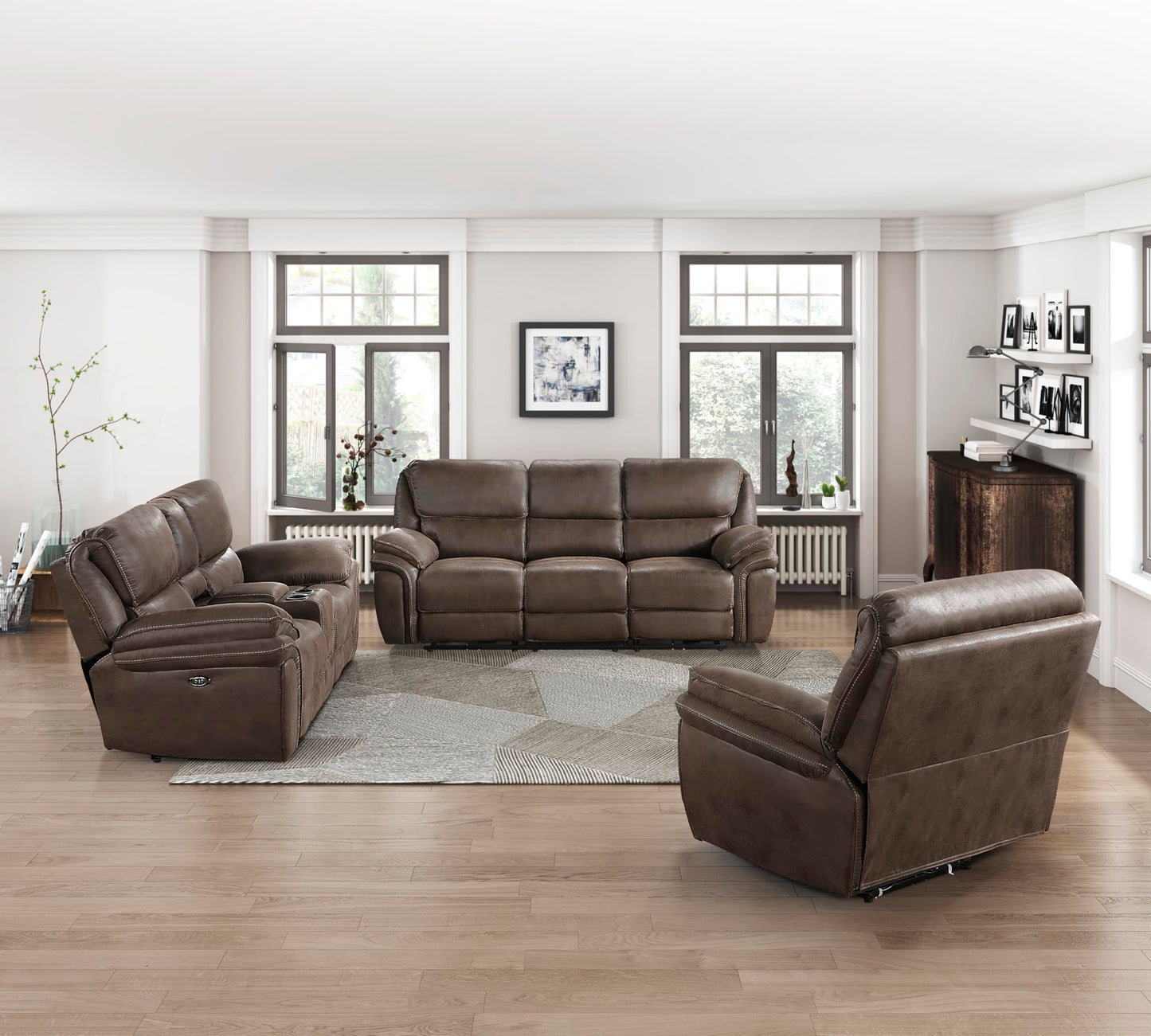 Lexicon Dorritt Power Reclining Living Room Sofa Set, 3-Piece, Brown