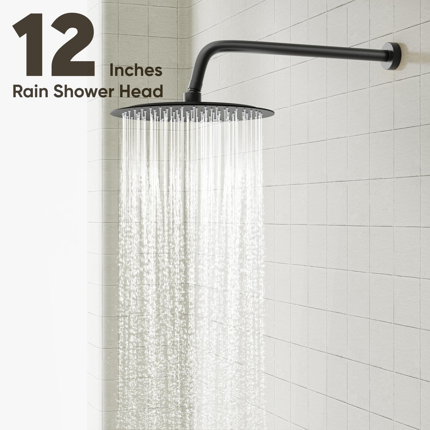 Gabrylly Black Shower System, Pressure Balance Shower Faucet Set, 12" Stainless Steel Rain Shower head with 5-Mode Handheld Shower Spray Combo,High Pressure Rainfall Shower Head Set, Matte Black