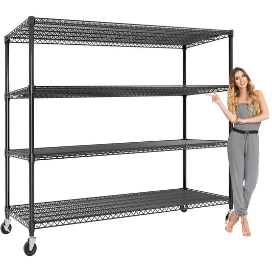 MilleLoom Metal Shelving with Wheels, 2640LBS 4-Tier Heavy Duty Garage Storage Shelves, Adjustable Wire Rack Shelving Unit w/Casters, Rolling Shelf for Home, Workshop, Basement, 74" H×24" D×60" W
