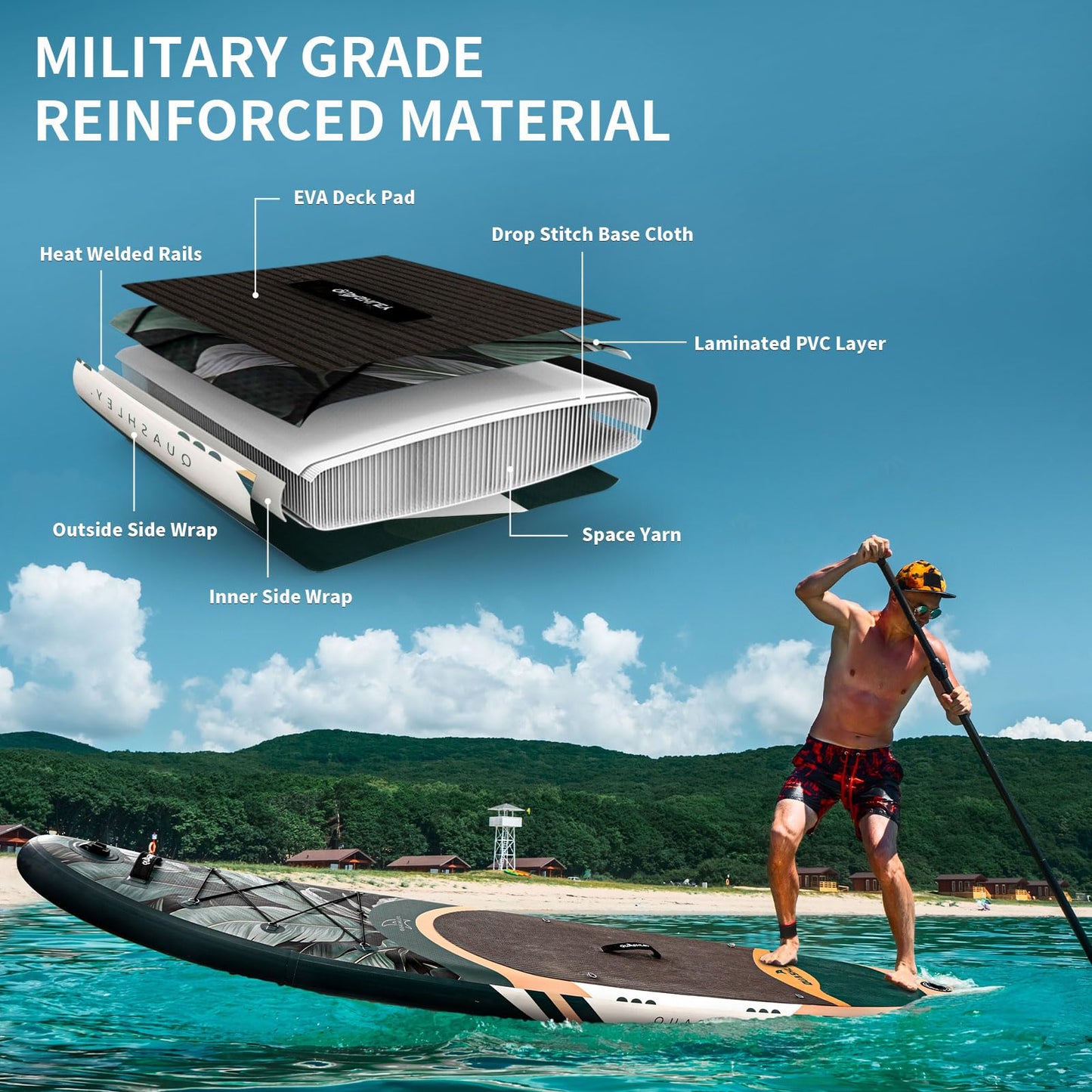 Quashley Inflatable Paddle Board 10.5'*32" Stand Up Paddleboards Inflatable with Premium SUP Accessories,Durable Material and Non-Slip Deck,Removable Paddle Fins Green