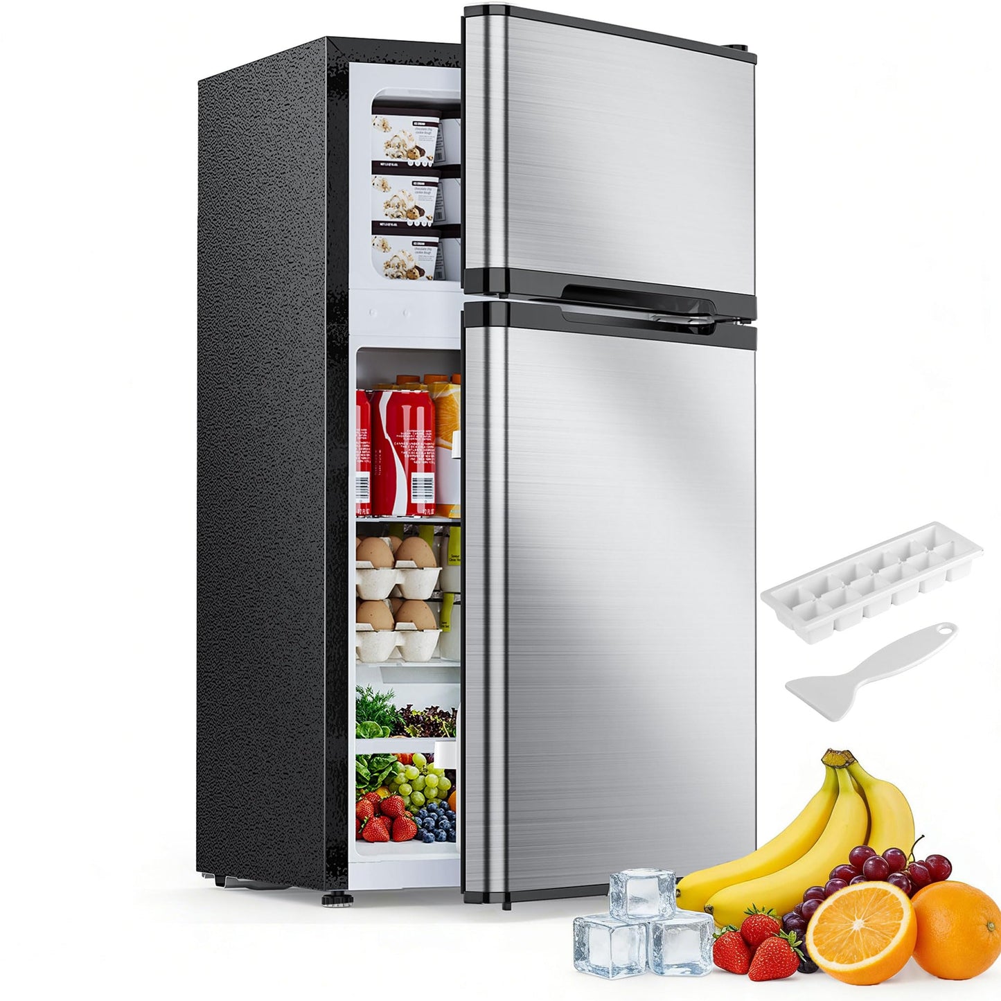 Electactic 2.5 Cu.Ft Mini Fridge with Freezer, Double-Door Compact Refrigerator, Adjustable Glass Shelves, Mechanical Thermostat & Built-in Casters, Space-Saving for Apartment/Dorm/Office, Silver