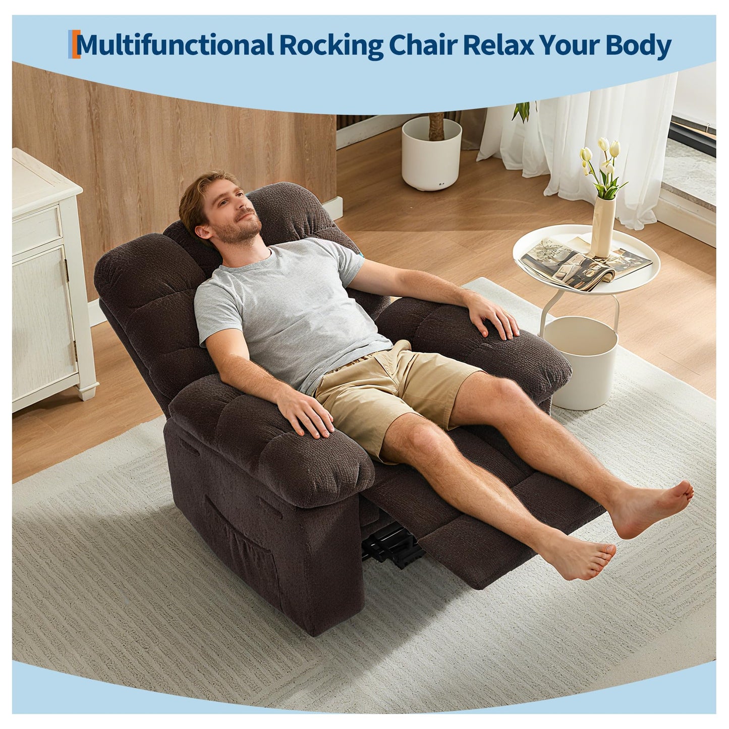 Garvee Manual Recliner Chair,Ergonomic Overstuffed Breathable Fabric Reclining Chair with Side Pockets,q235 Steel Frame Lazy Boy Recliner Single Sofa for Living Room Bedroom