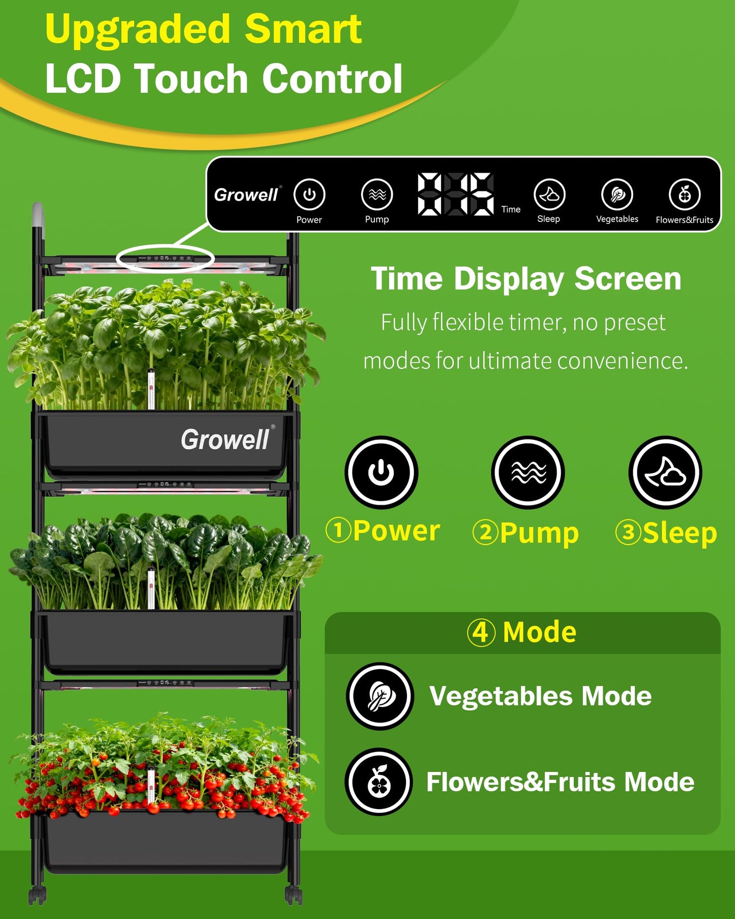 Growell Large Hydroponics Growing System Kit, 81 Pods Vertical Indoor Herb Garden Kit with LED Grow Light & Independent Water Pump, 42L Movable Indoor Planter Perfect Gardening Gifts (3 Tier-Black)