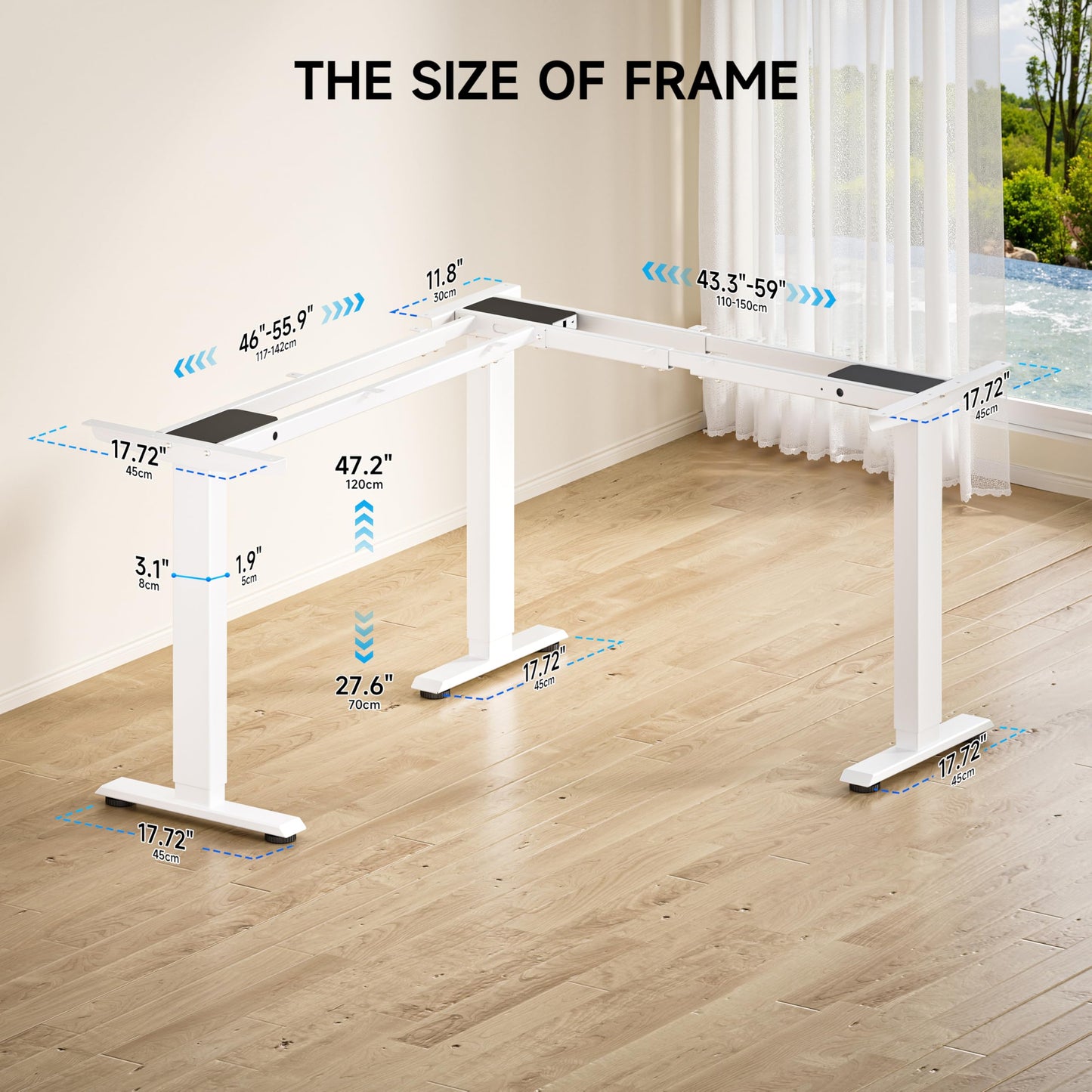 BIZUM 3 Leg Electric Standing Desk Frame,3 Motor L Shaped Standing Desk Legs up to 287 lbs,Adjustable Table Legs for Home Office,White