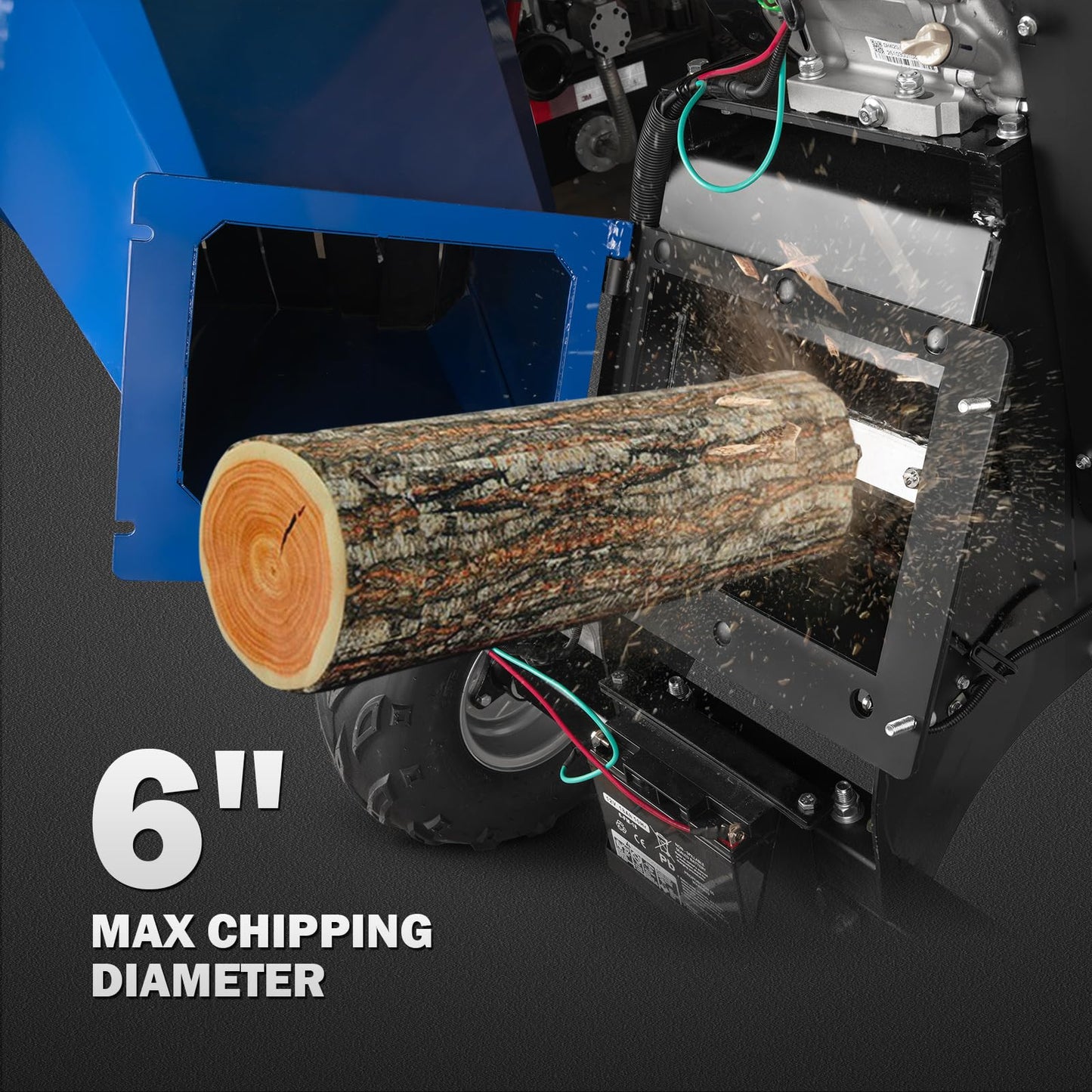 BILT HARD 6 Inch 420cc 15HP E-Start Gas Powered Drum Wood Chipper, 4-Wheels Towable Leaf Branch Shredder Mulcher with Tow Bar, Emergency Stop Bar