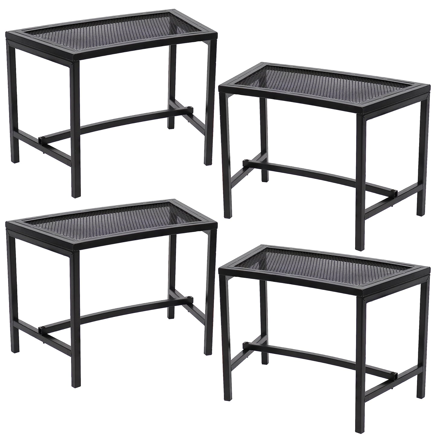 Sunnydaze Mesh Outdoor Curved Bench - Metal Patio Bench Set - Heavy-Duty Outdoor Seats for Backyard or Fire Pit - Black - Set of 4