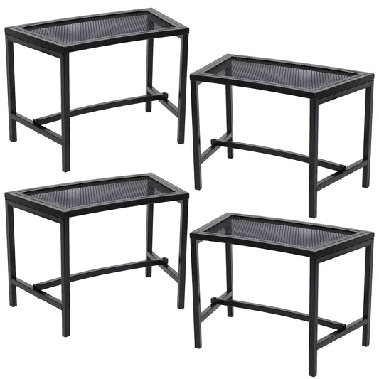 Sunnydaze Mesh Outdoor Curved Bench - Metal Patio Bench Set - Heavy-Duty Outdoor Seats for Backyard or Fire Pit - Black - Set of 4