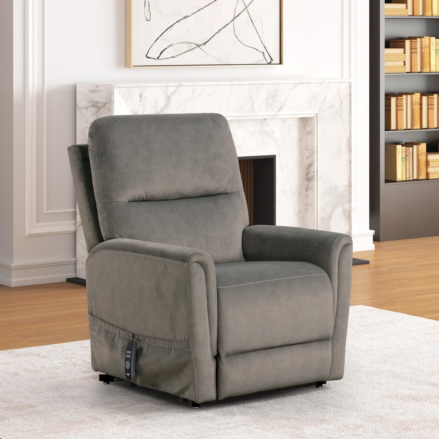 Furniture of America Nightfall Fabric Power Lift Recliner Chair with Steel Seat Box, Heating and Massage System, Wired Controller with USB-A Port for Living Room, Bedroom, Gray