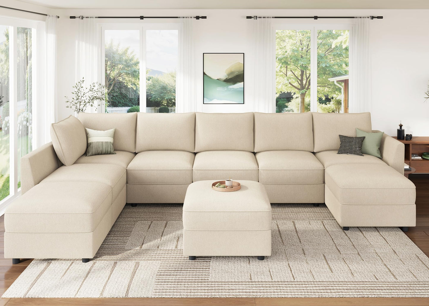 HONBAY Modular Sectional Sofa with Storage, U Shaped Couch Modular Convertible Sectional Couches for Living Room - Beige