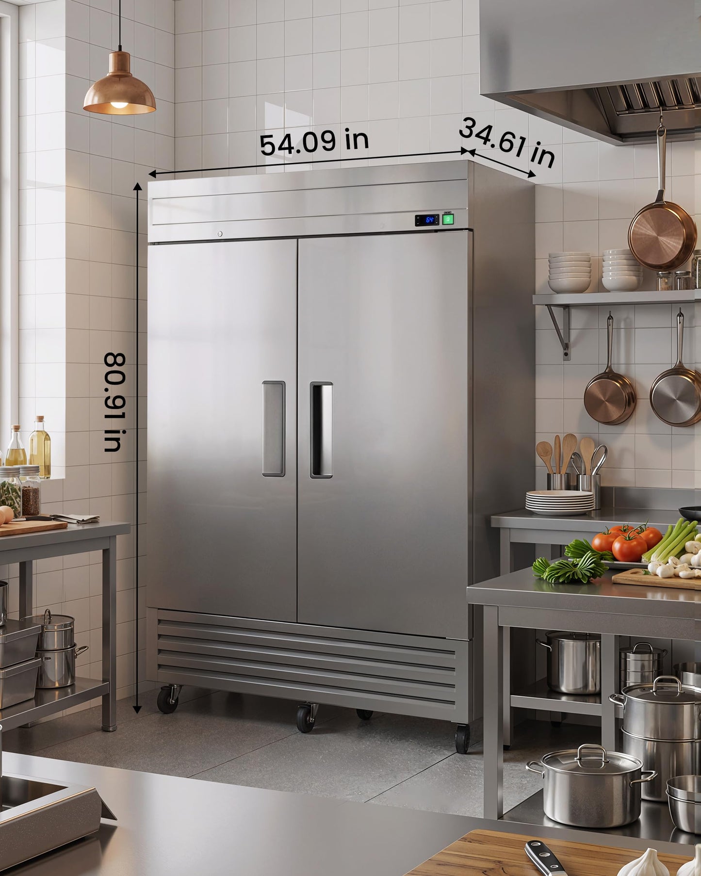 54" Commercial Reach-In Freezer, 42 Cu.Ft Upright Stainless Steel Freezer, 2 Solid Doors, Auto Defrost, -10°F to 10°F Temperature Range, Commercial Freezer for Restaurant, Bar, Shop