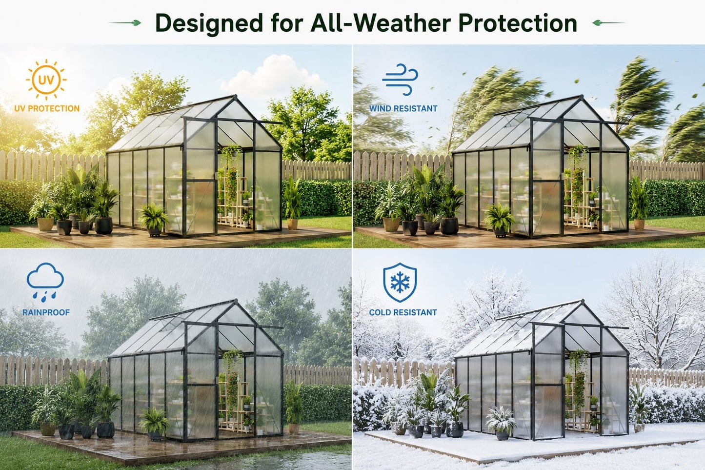 6x10 FT Greenhouse, Easy Assembly Aluminum Polycarbonate Greenhouses for Outdoors with Roof Vent, Large Aluminum Walk-in Greenhouse for Sunroom Patio, Backyard, Garden, Sliding Lockable Door, Black