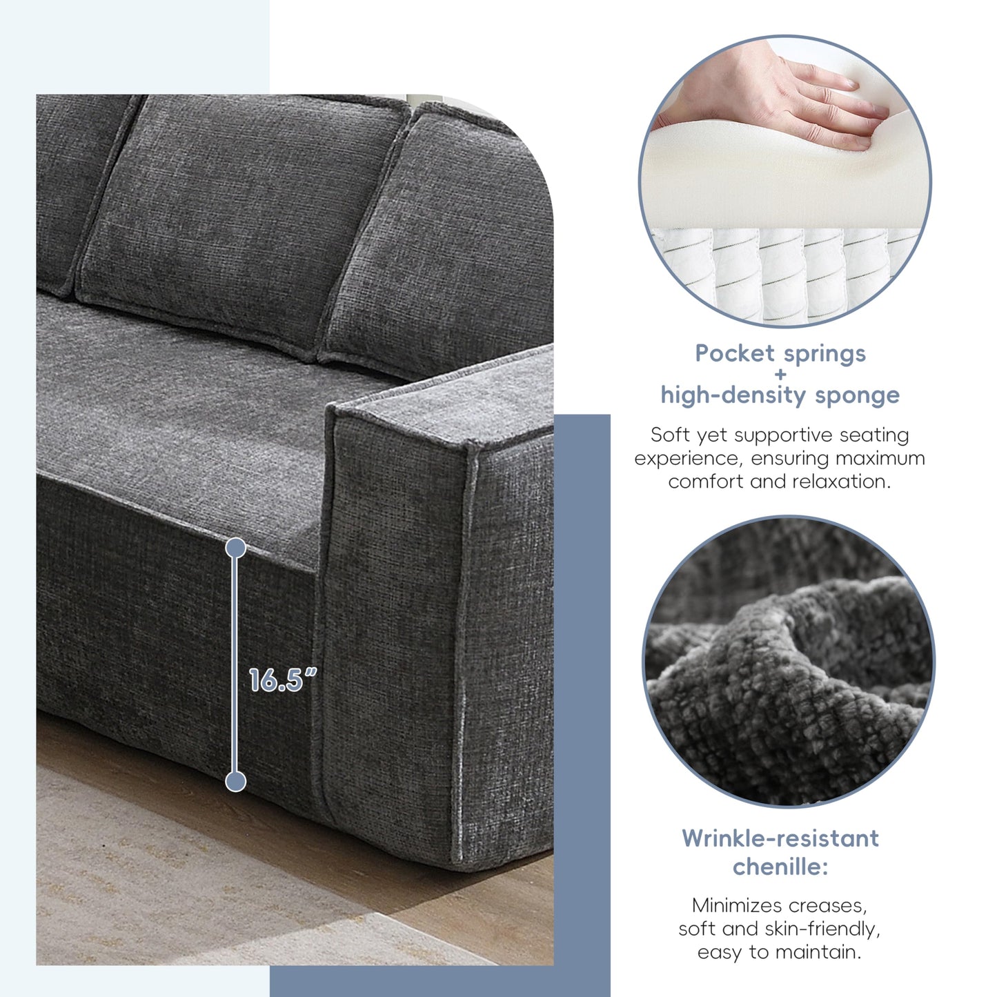 Merax Modern L-Shaped Convertible Sectional Sofa with Cushions, Floor Modular 6-Seat Couch Set with Chaise for Living Room, No Assembly Requiered, Wrinkle-Resistant, Gray