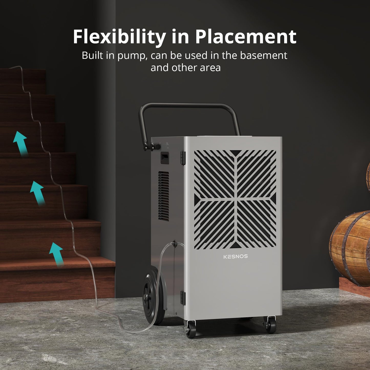 Kesnos 155 Pints Commercial Dehumidifier with Pump – Dehumidifier with Drain Hose and 24-Hour Timer in Large Spaces Up to 7,500 Sq. Ft. – Ideal for Basement, Industrial Space and Job Site