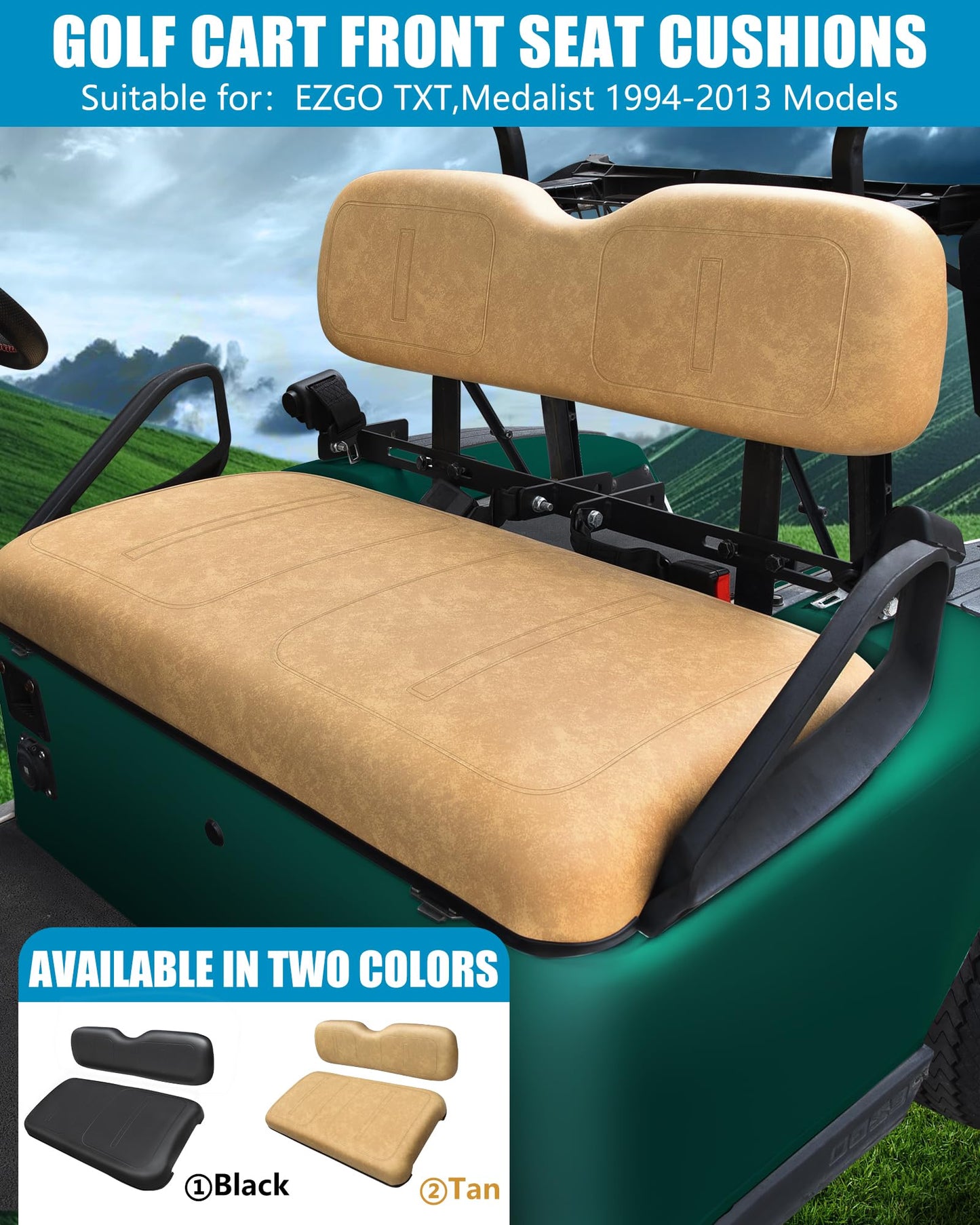 Shu-Ran Golf Cart Front Seat Replacement for EZGO TXT/Medalist 1994-2013,Golf Cart Front Seat Bottom and Back Rest Cushion Assembly Kit,Tan