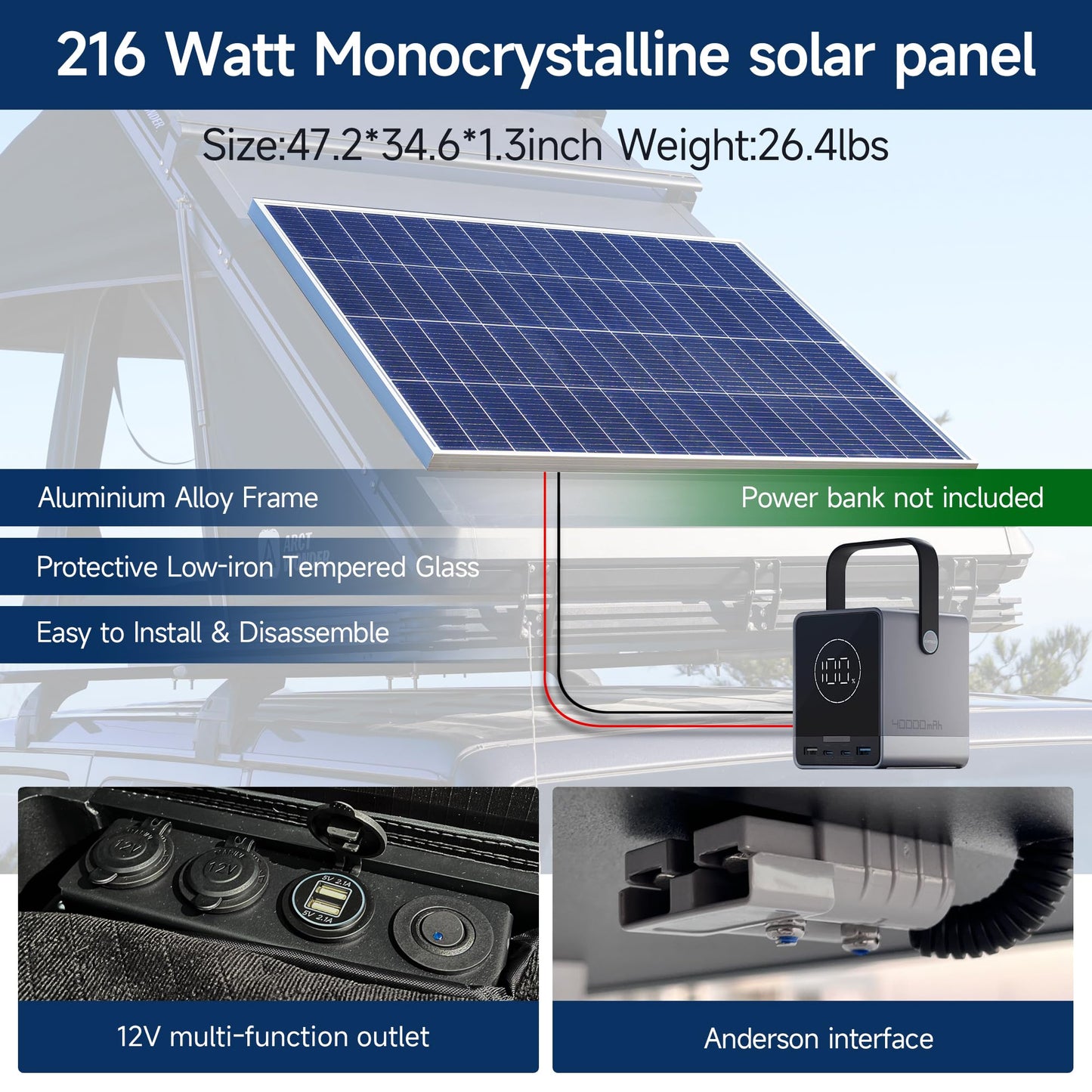 Rooftop Tent Hard Shell,Solar Panel Roof top Tent Hardshell, pop up Rooftop Camping for Jeep Truck Car SUV Van Wrangler.