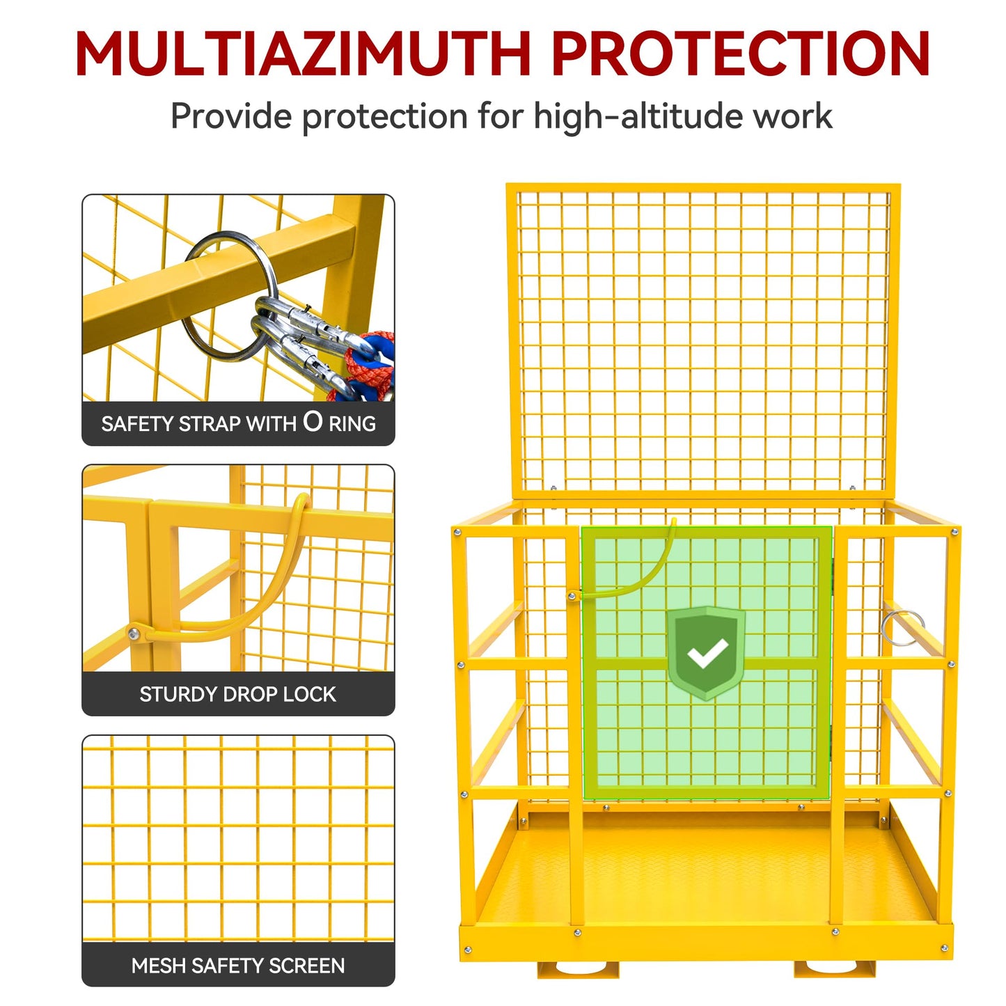 YITAMOTOR 43"x45" Forklift Safety Cage, 1400lbs Forklift Man Basket Work Platform with Safety Strap, Heavy Duty Collapsible Lift Cage for Most Aerial Jobs