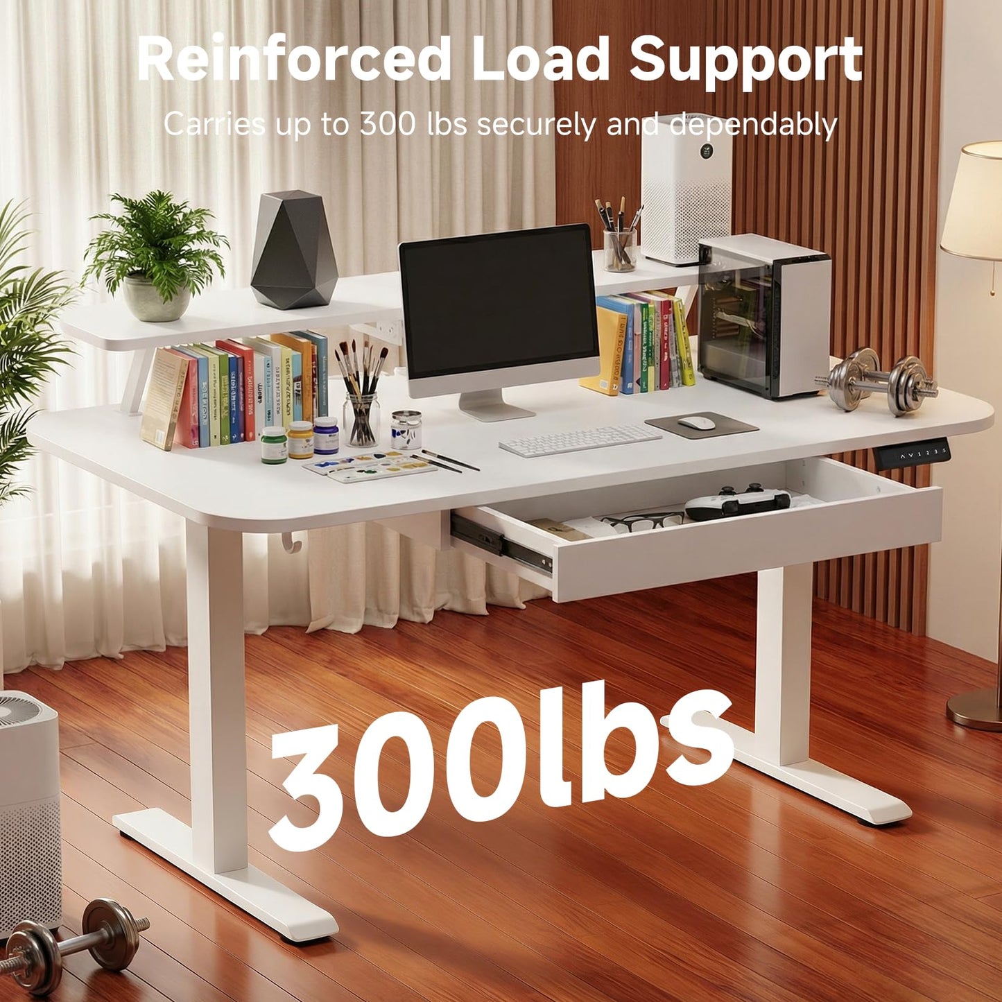 GTPLAYER Electric Standing Desk with Drawers, 48 x 24 Inches Height Adjustable Computer Desk with Monitor Stand, Laptop Stand, Home Office Sit Stand Up Desk with Memory Preset, White