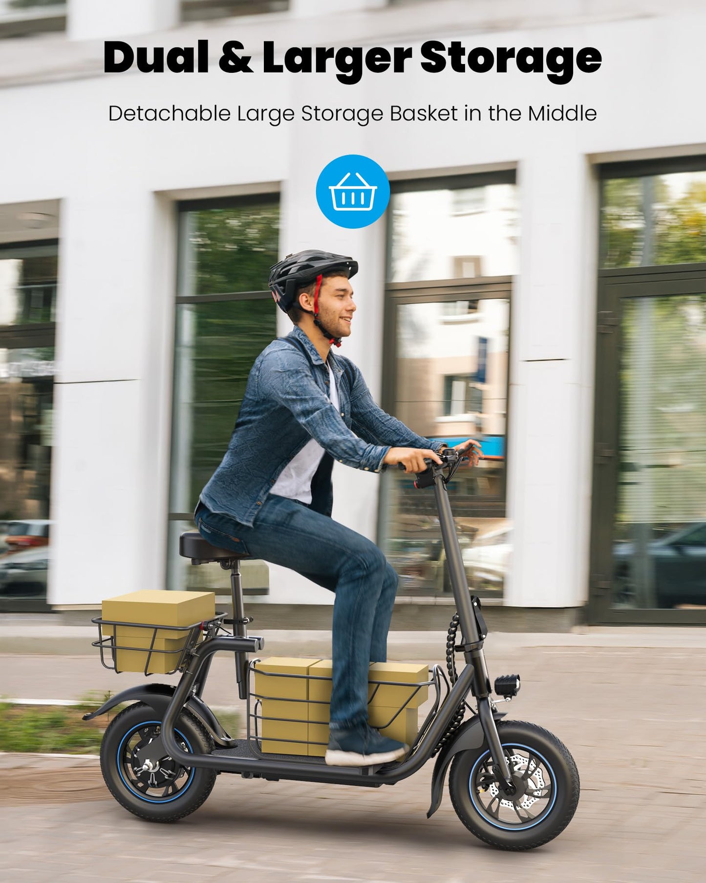 Gyroshoes Electric Scooter with Seat for Adults, 550W Powerful Motor 20miles Distance Max 18.6MPH Speed Spacious Storage Space LED Display, C1S