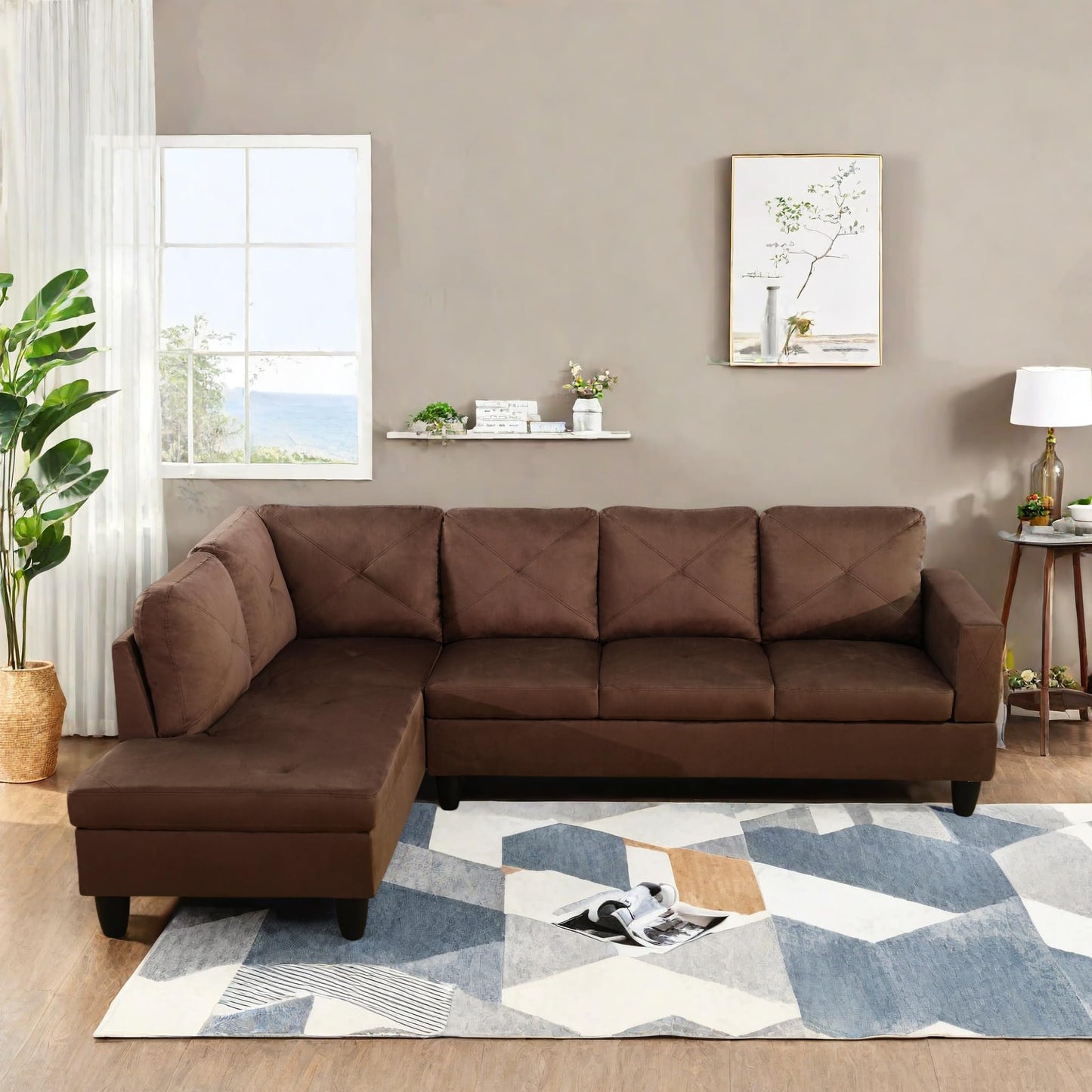 NicBex 97" L Shaped Couch Sectional Couches for Living Room, 2-Piece Modular Sofa with Movable Chaise & Deep Seat for Apartment, Bedroom, Office, Brown