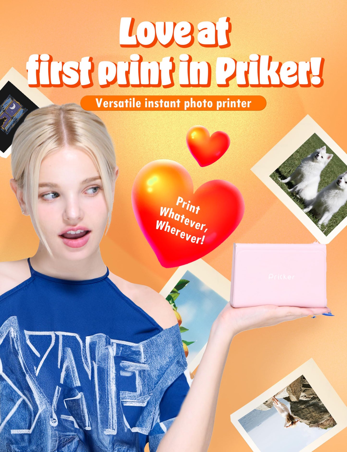 Pricker+ Photo Sticker Printer | 6PASS Multi Wireless Portable Printer for Phone | Mini Photo Printer w/ 10 Sheets + Label 10 Sheets | Customizable Color Sticker Printer 2.56 x 3.57 Inch (Pink)