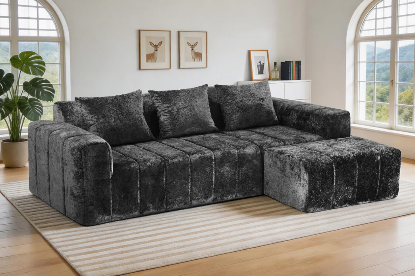 HABUTWAY 95" Modular Sectional Sofa with Chaise, L-Shaped Cloud Couch with Deep Seat, Convertible Upholstered Boneless Couch for Living Room Apartments Bedroom, No Assembly Required, Black