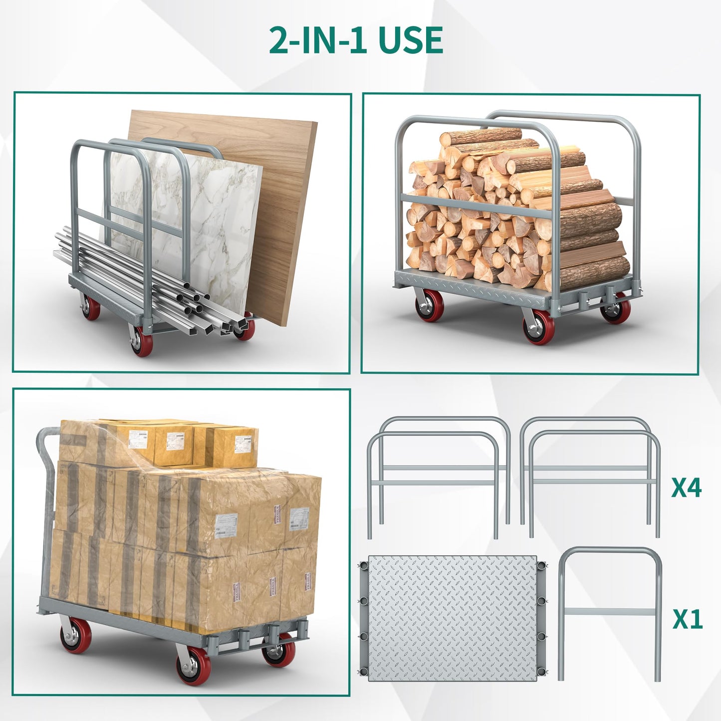 YITAHOME 2-in-1 Steel Panel Truck Cart 22LBS with 4 Swivel Casters