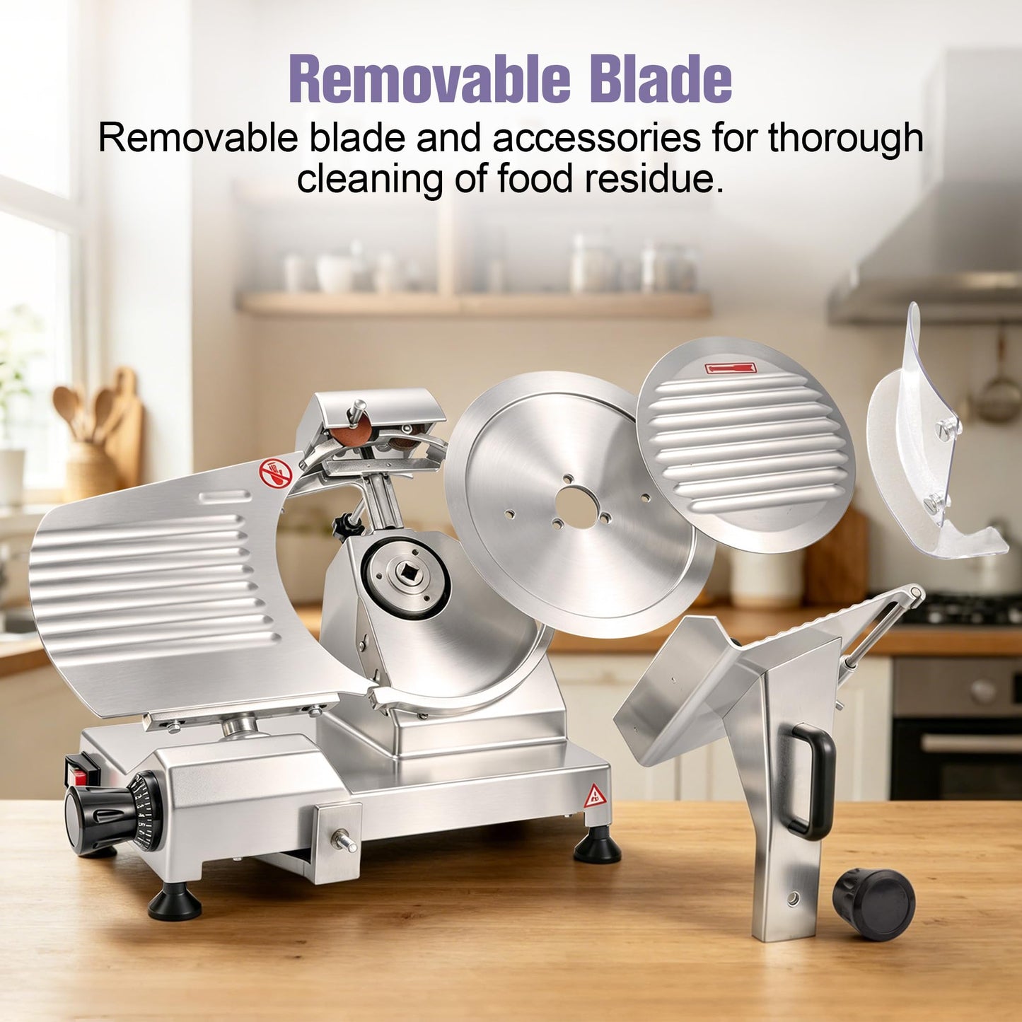 OKF Meat Slicer, 10 Inch Commercial Meat Slicer, 240W Meat Slicer Machine, Heavy-Duty Slicer Machine, Premium Chromium-plated Steel Blade, Deli Slicer for Meat, Cheese, Semi-Frozen Foods