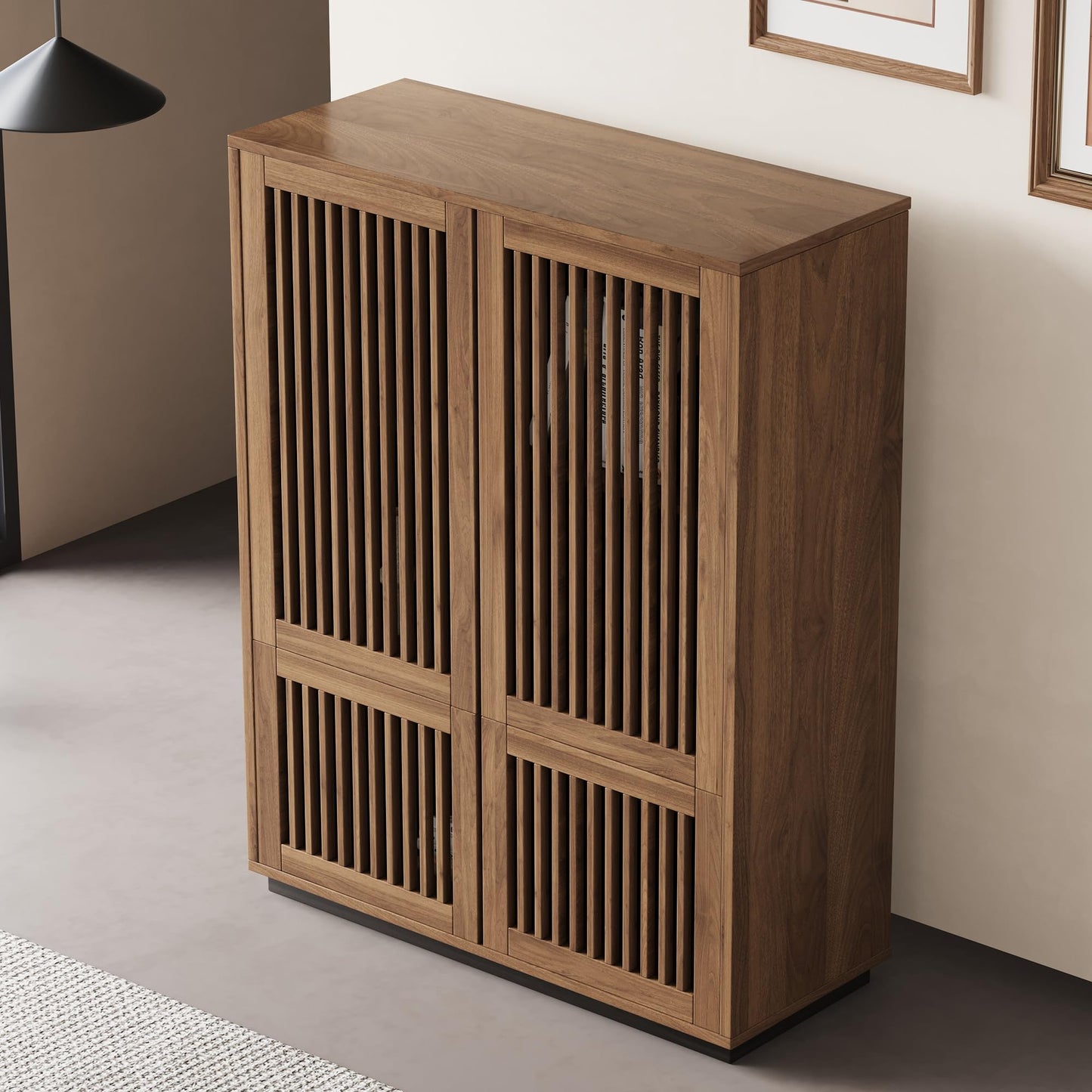 NessCarsti 47.5" H Wooden Small Storage Cabinet with Slatted Door & Shelves
