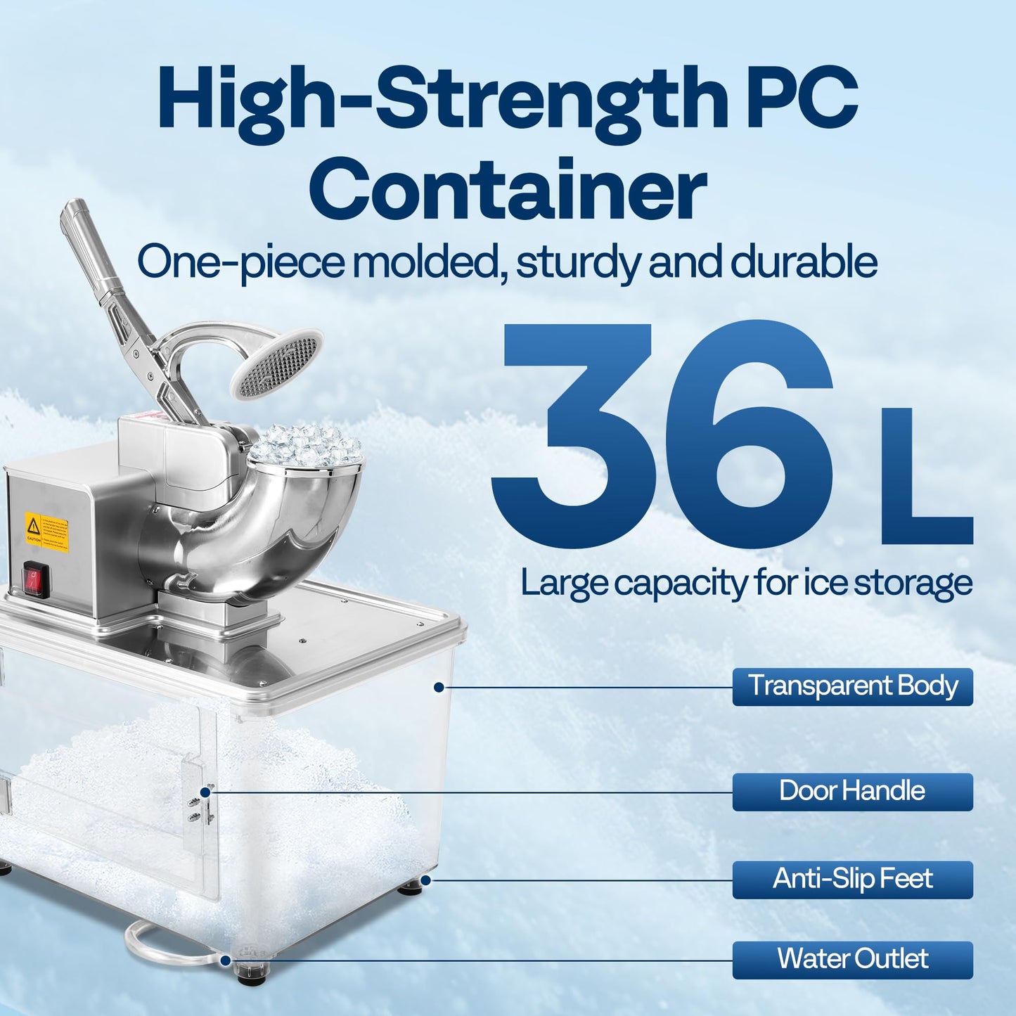 VIVOHOME Commercial Ice Crusher Shaver with Four Blades, Electric Snow Cone Maker Machine, 350W Shaved Ice Machine with Safety Switch for Both Home and Commercial Use, 660lbs/hr