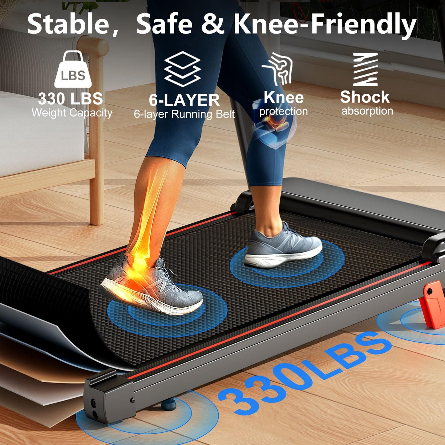 Treadmills for Home 3.0HP Quiet Foldable Treadmill with Incline, Portable Walking Pad with Handle Bar, Walking Pad Treadmill for Running and Jogging with 330 LBS Capacity
