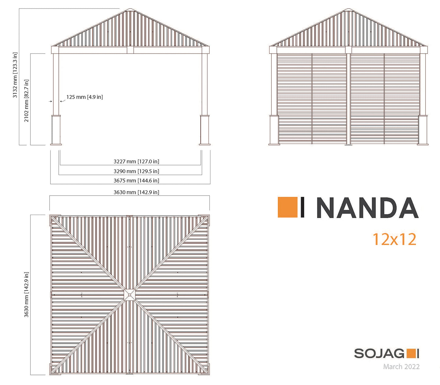 Sojag 12' x 12' Nanda Hardtop Gazebo Outdoor Weather-Resistant Aluminum Frame Shelter with Mosquito Net Champagne