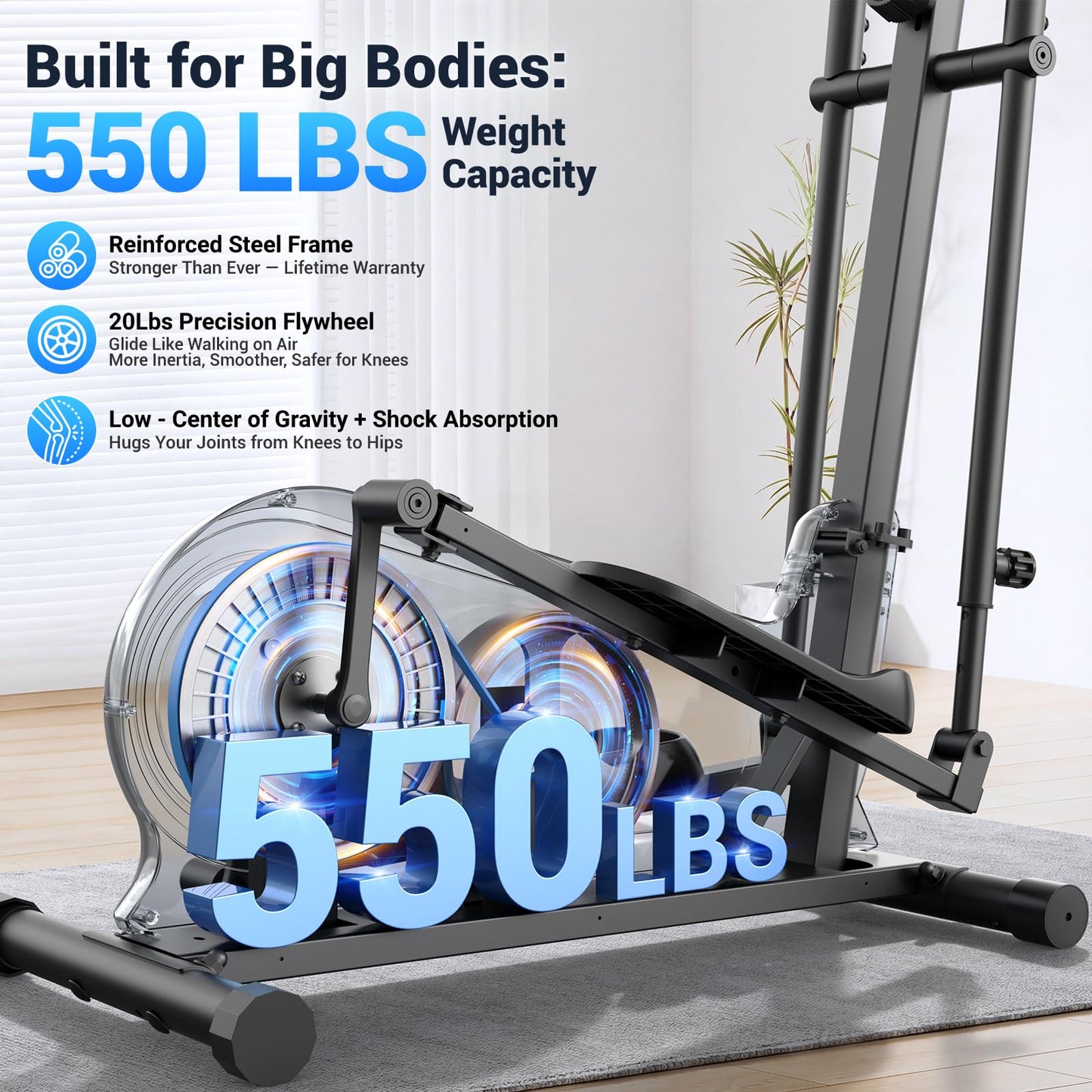ANCHEER Elliptical Exercise Machine, Elliptical Trainer for Home Gym, Exercise Equipment 550Lbs Max Weight, Ultra-Silent Elliptical Machine, 16 Resistance Levels & Pulse Rate Grips (Black & Silver)