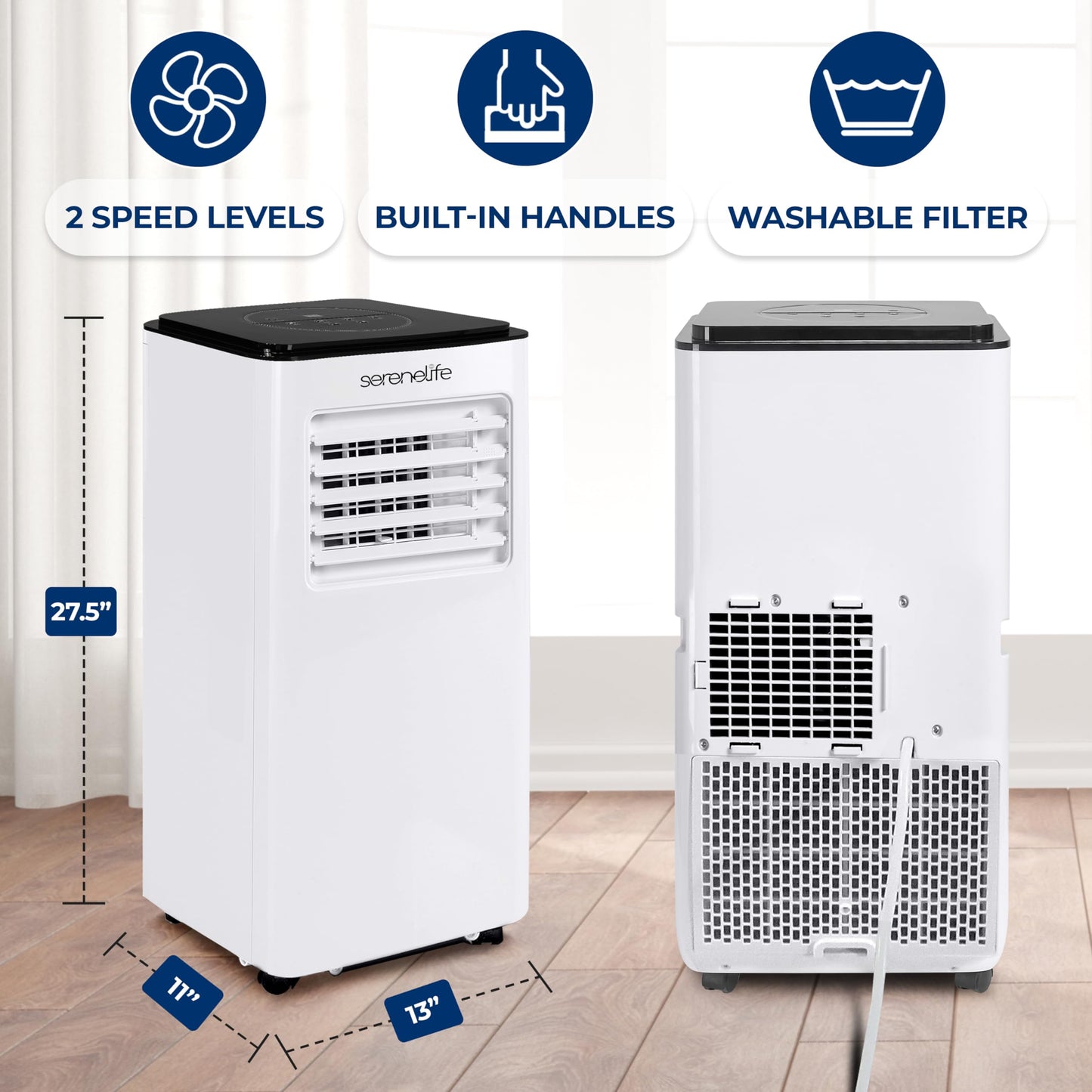 SereneLife 8000 BTU Portable Air Conditioner, 3-in-1 Compact Standing Air Conditioner for Room Up to 350 Sq. Ft., Floor AC Unit with LCD Remote Control, Auto Mode, Low Noise with Wrapped Compressor