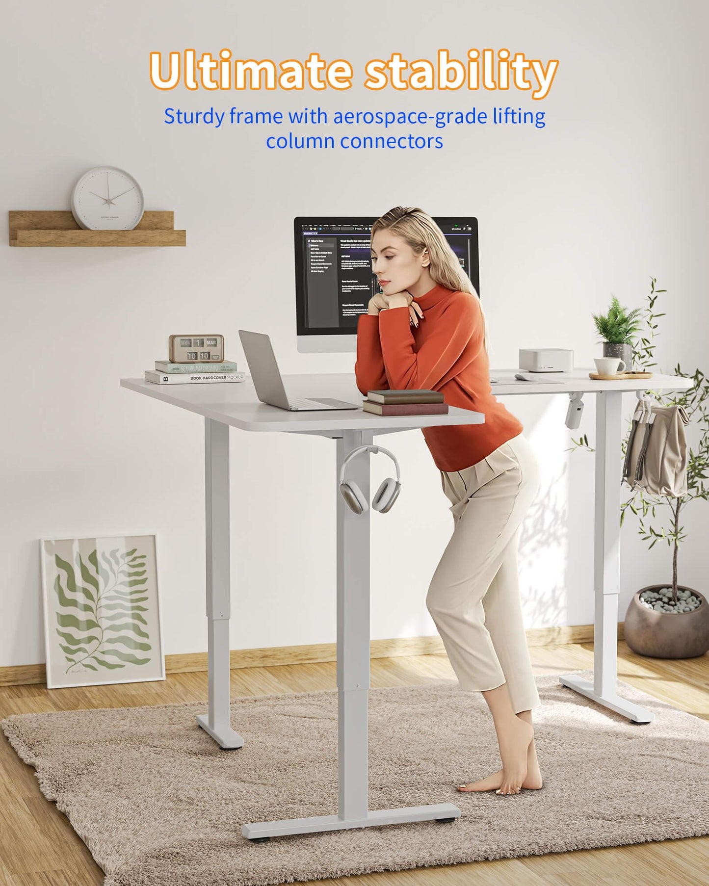 YIHAYO L Shaped Standing Desk Adjustable Height, 63 x 55 Inches Electric Corner Standing Desk with Splice Board, Computer Desk for Home Office, White
